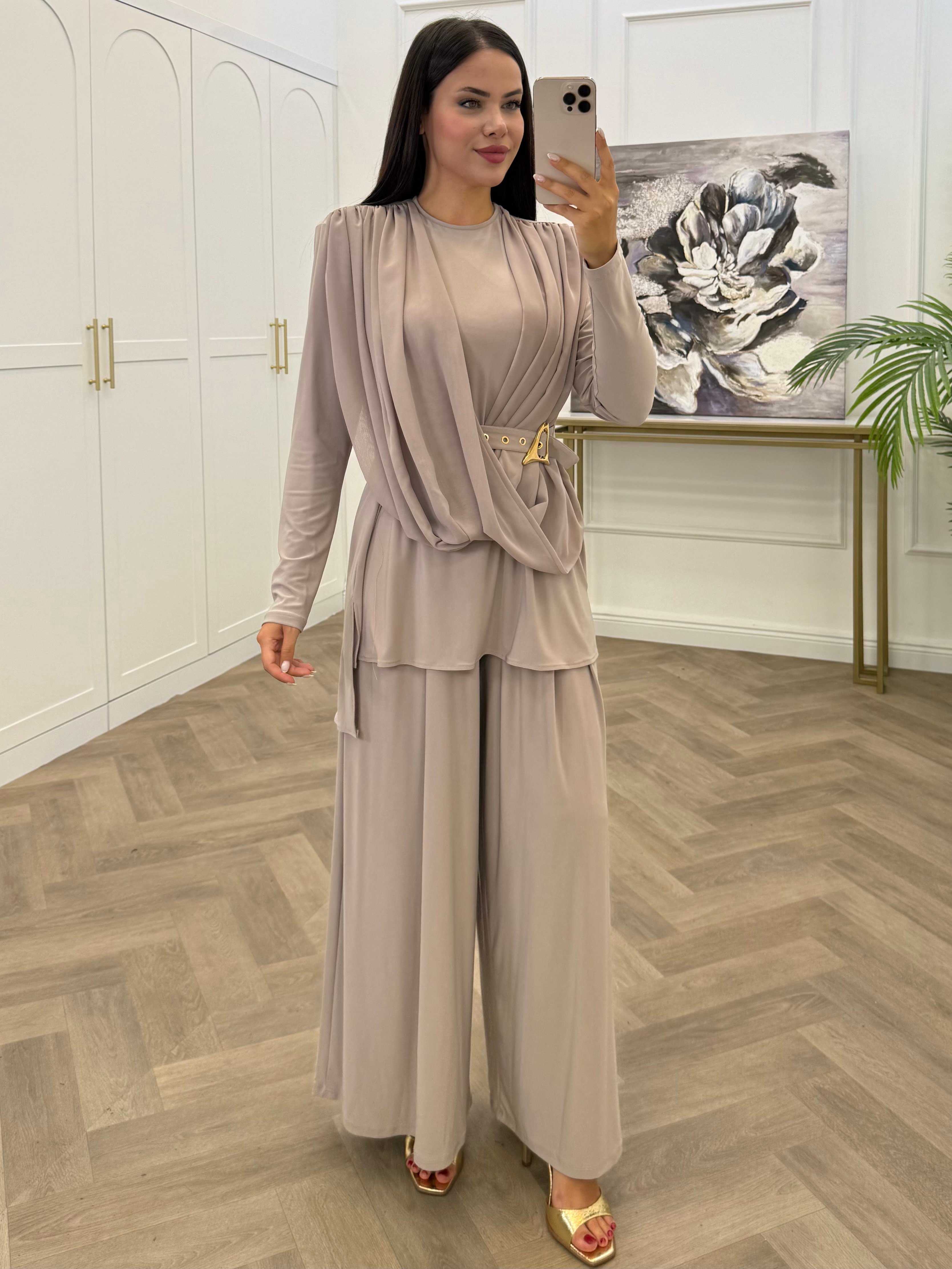 NARİ GOLD TOKALI SANDY PANTOLONLU TAKIM BEJ