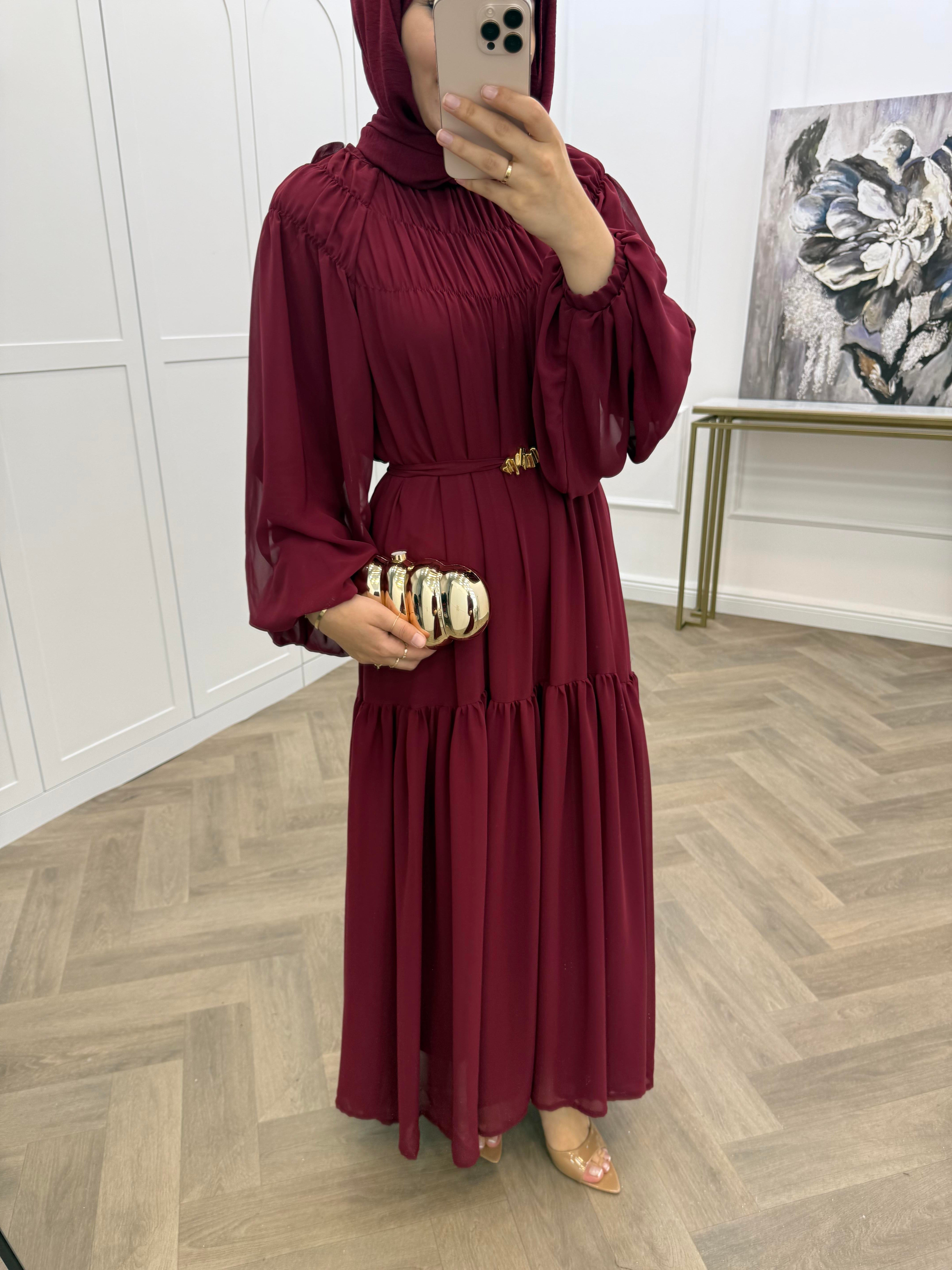 NİSA ŞİFON ELBİSE  BORDO