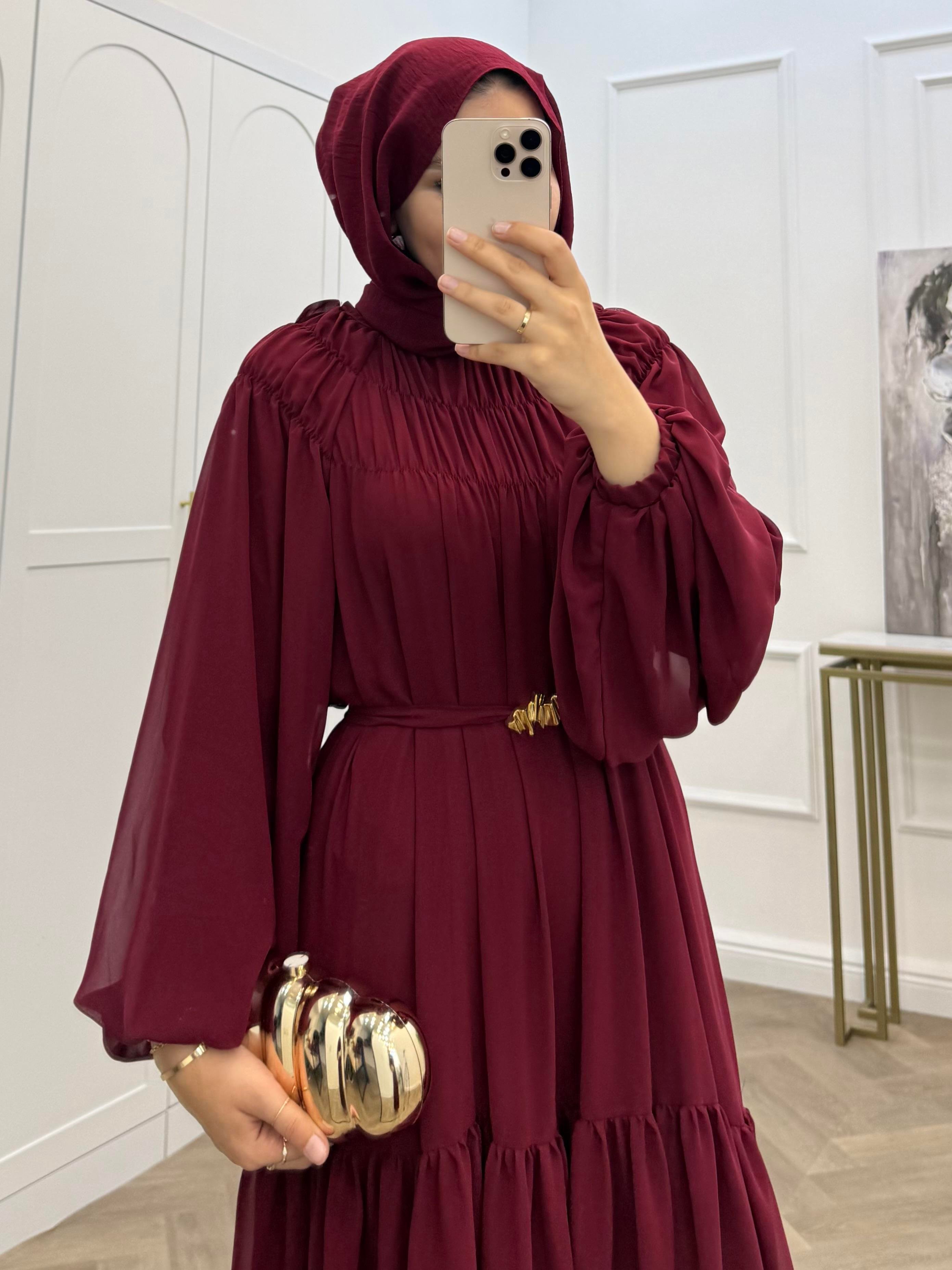 NİSA ŞİFON ELBİSE  BORDO