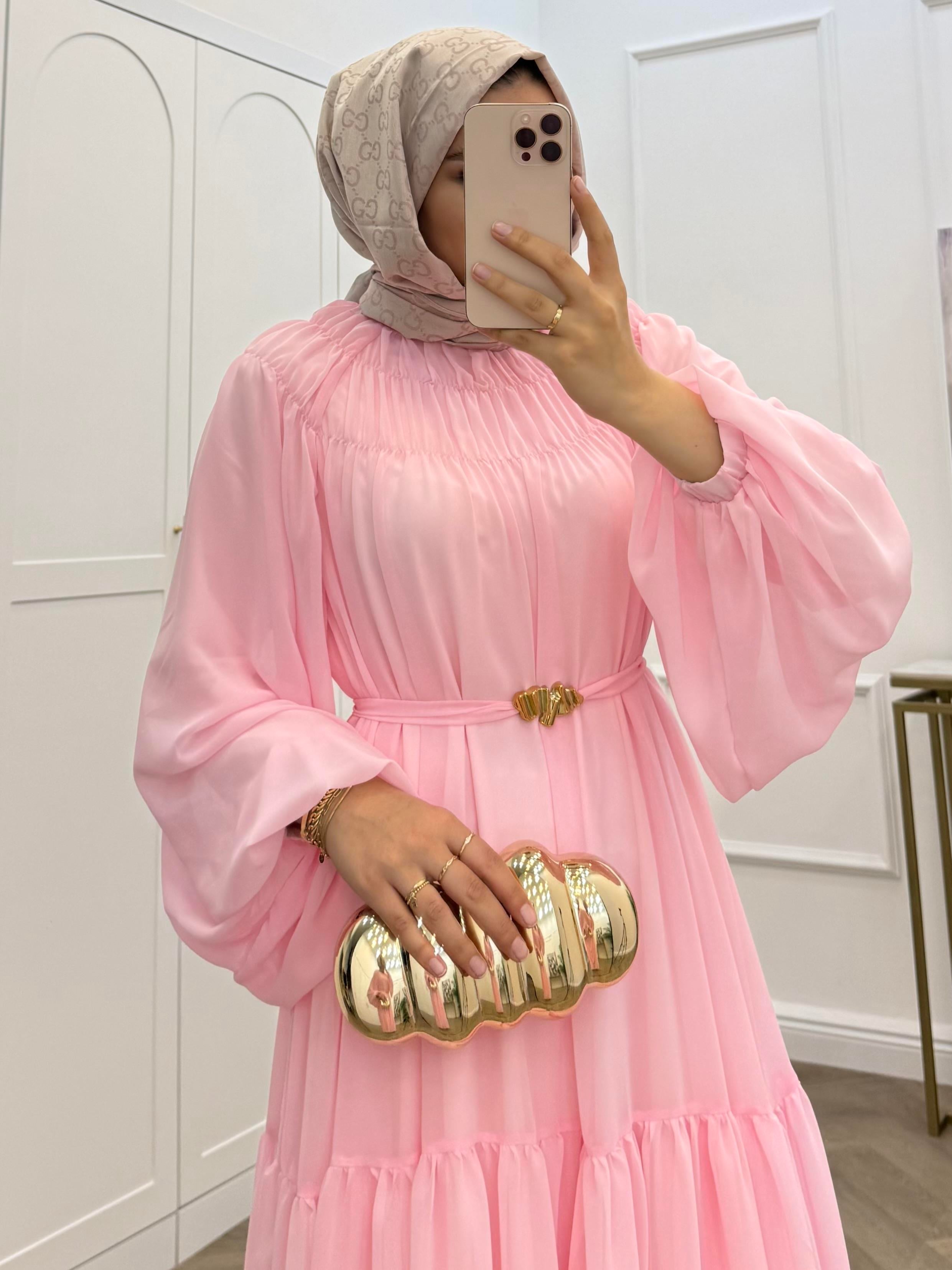 NİSA ŞİFON ELBİSE  PEMBE