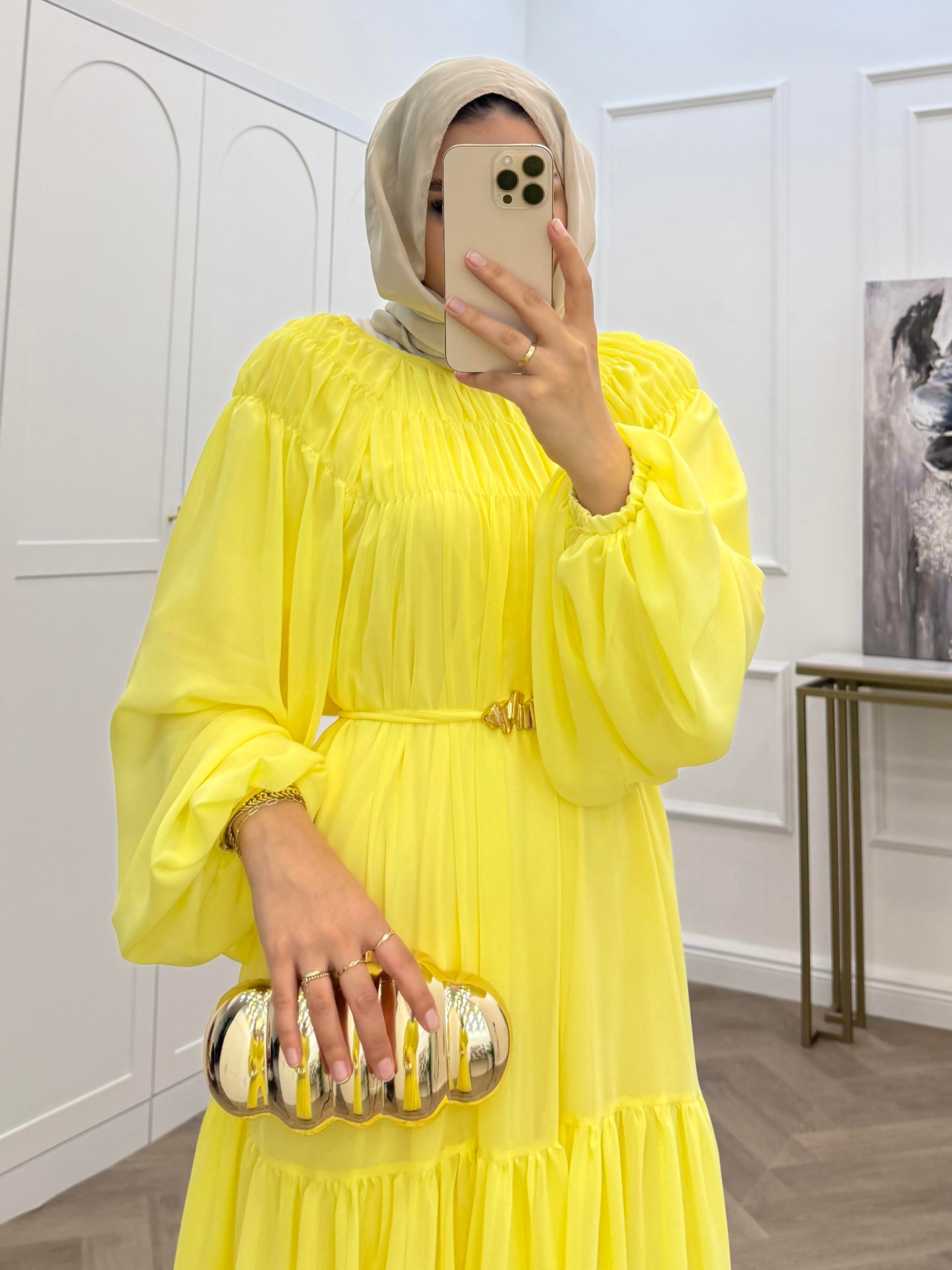 NİSA ŞİFON ELBİSE SARI