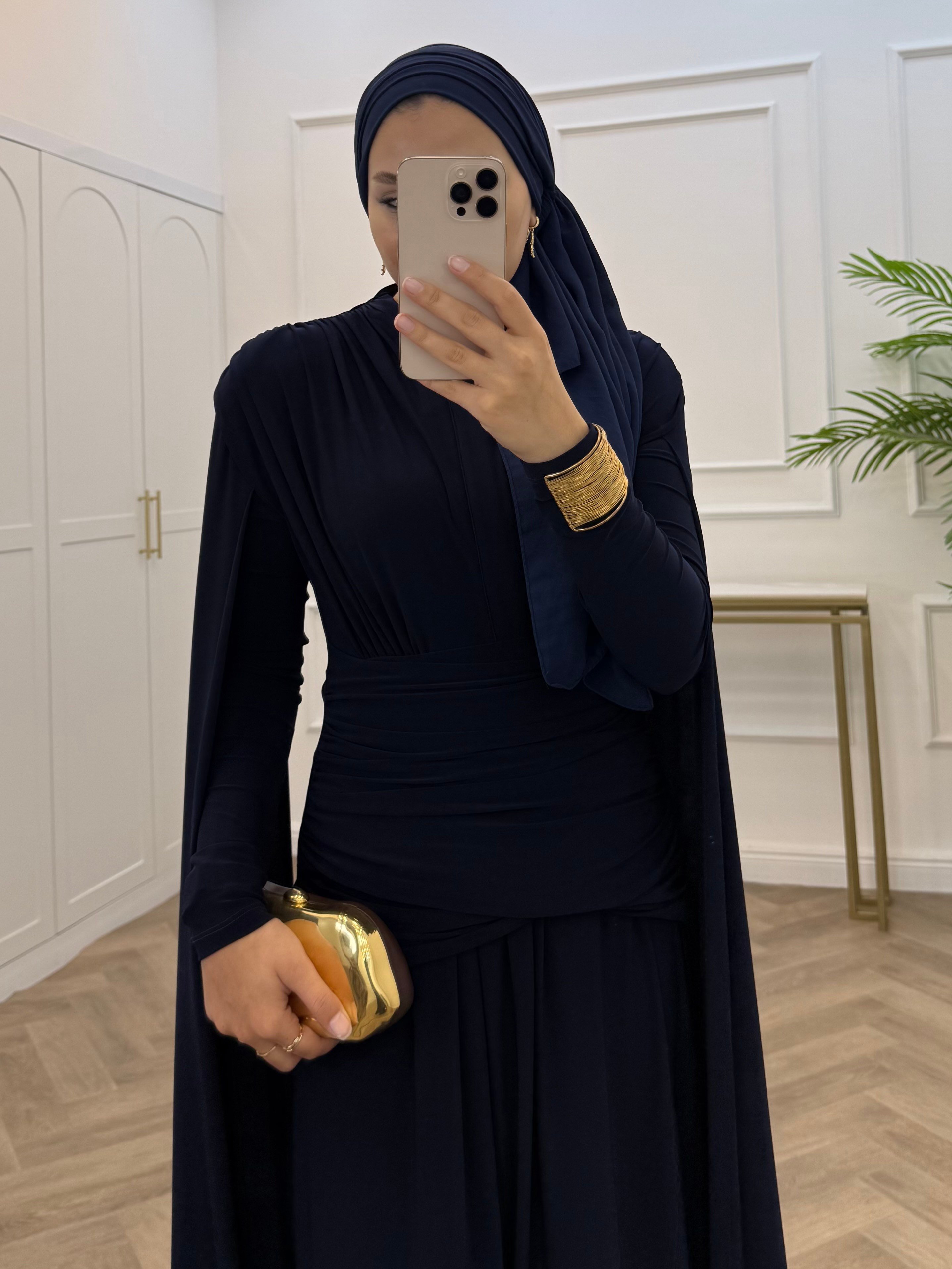 NURELLA PELERİNLİ SANDY ELBİSE LACİVERT
