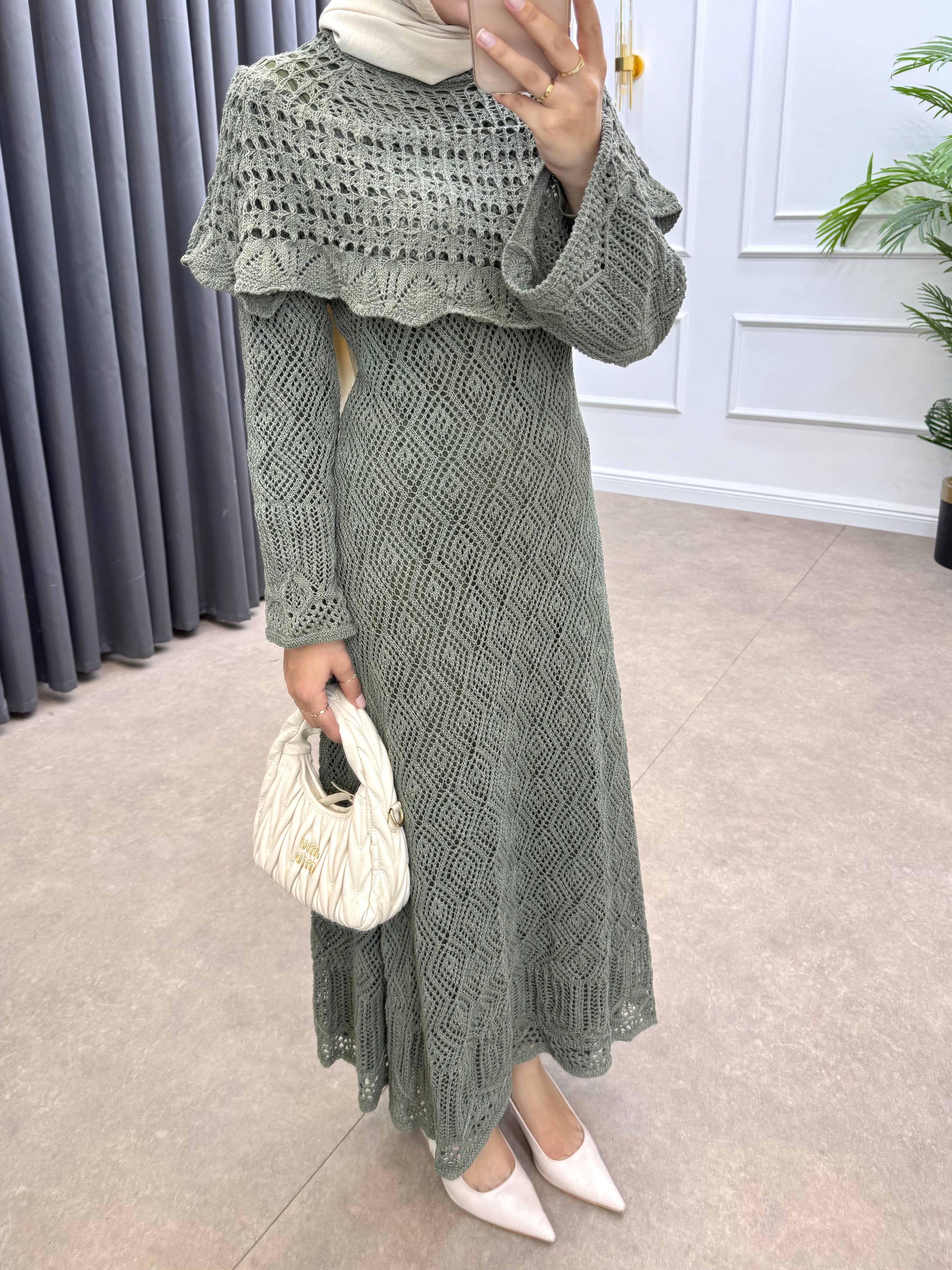 OMUZ DETAYLI FİLELİ ELBİSE HAKİ