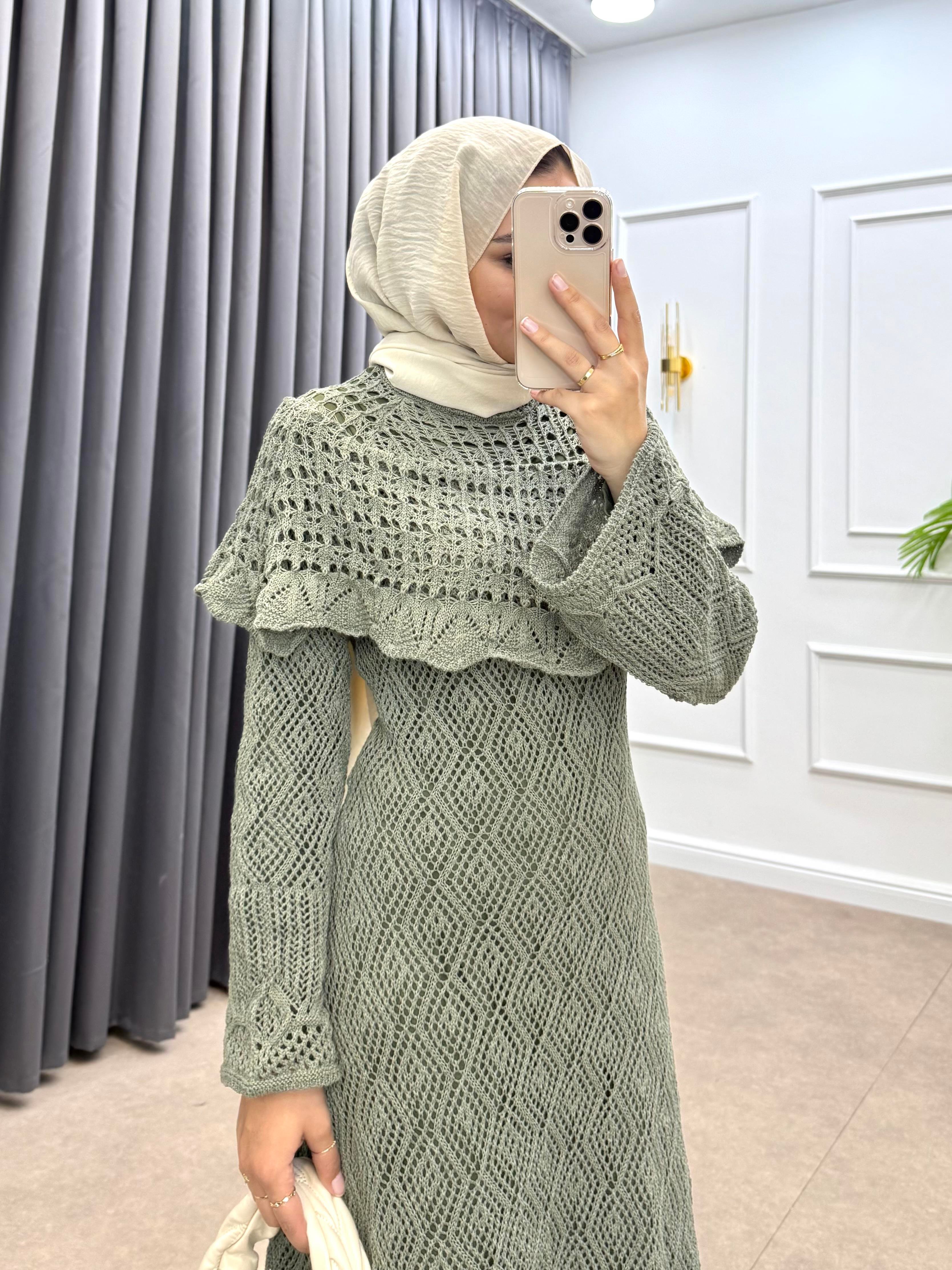 OMUZ DETAYLI FİLELİ ELBİSE HAKİ