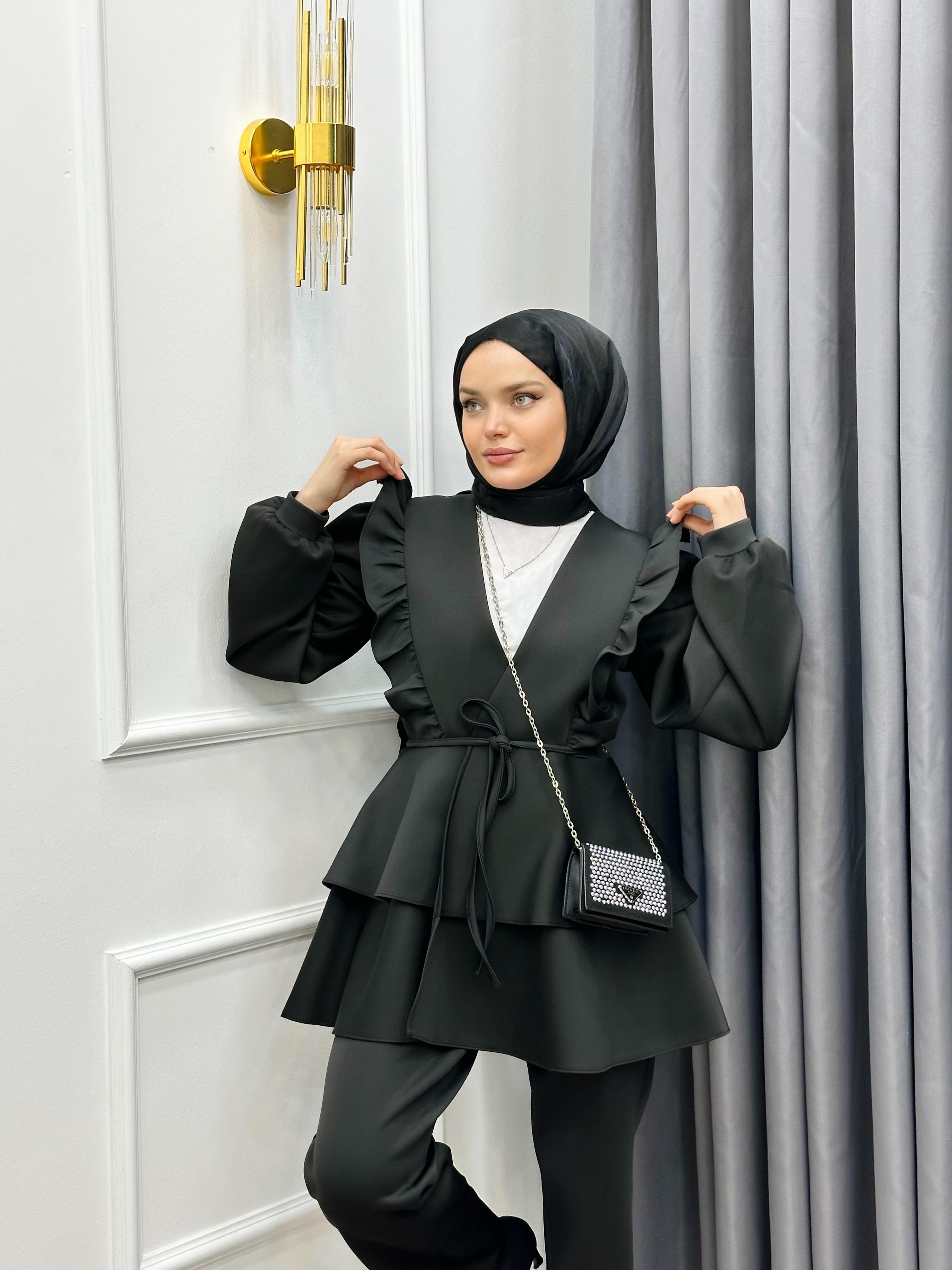 OMUZLARI FIRFIRLI SCUBA İKİLİ TAKIM SİYAH