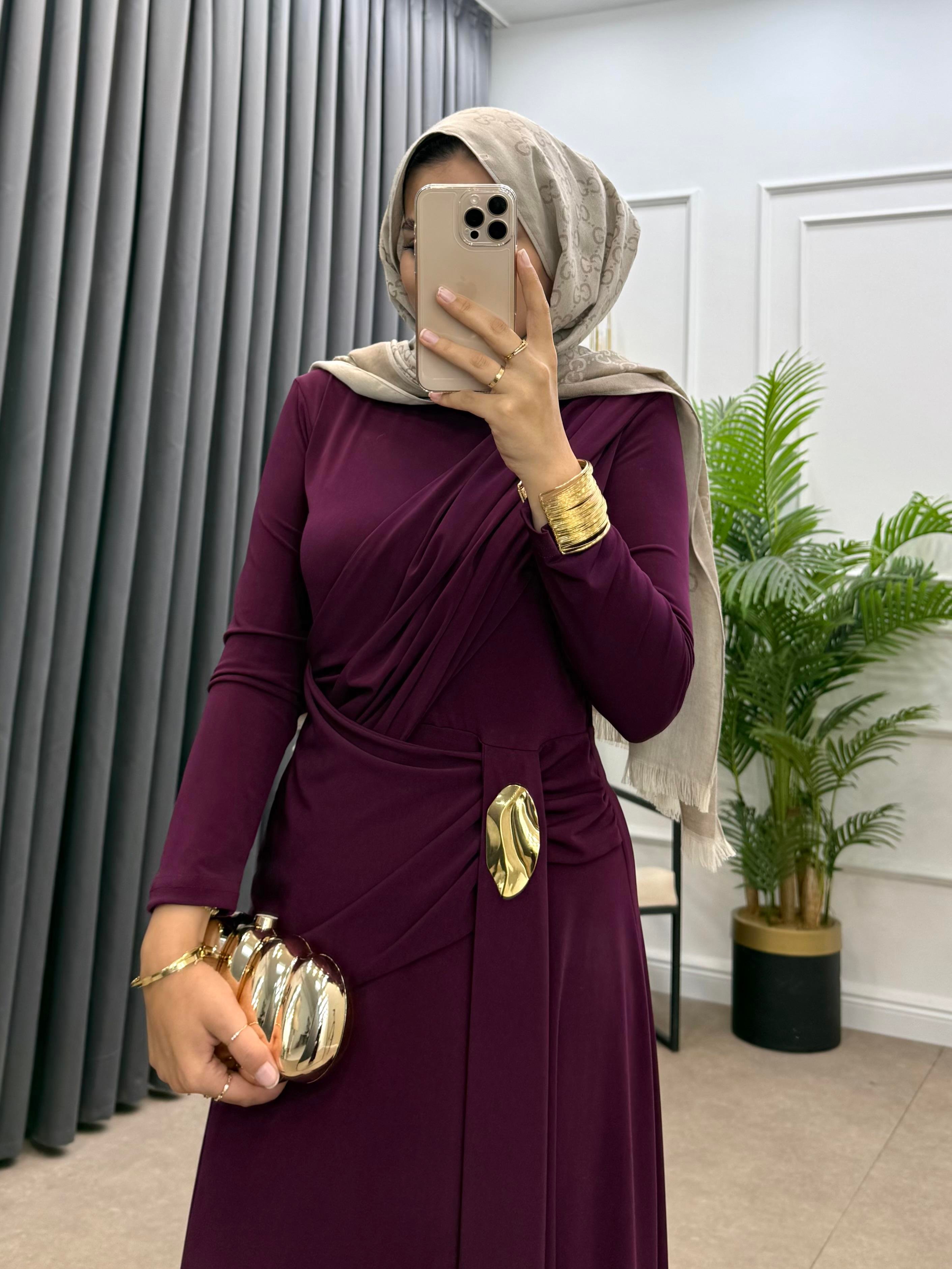 ÖN VOLANLI BEL TOKALI ELBİSE MÜRDÜM