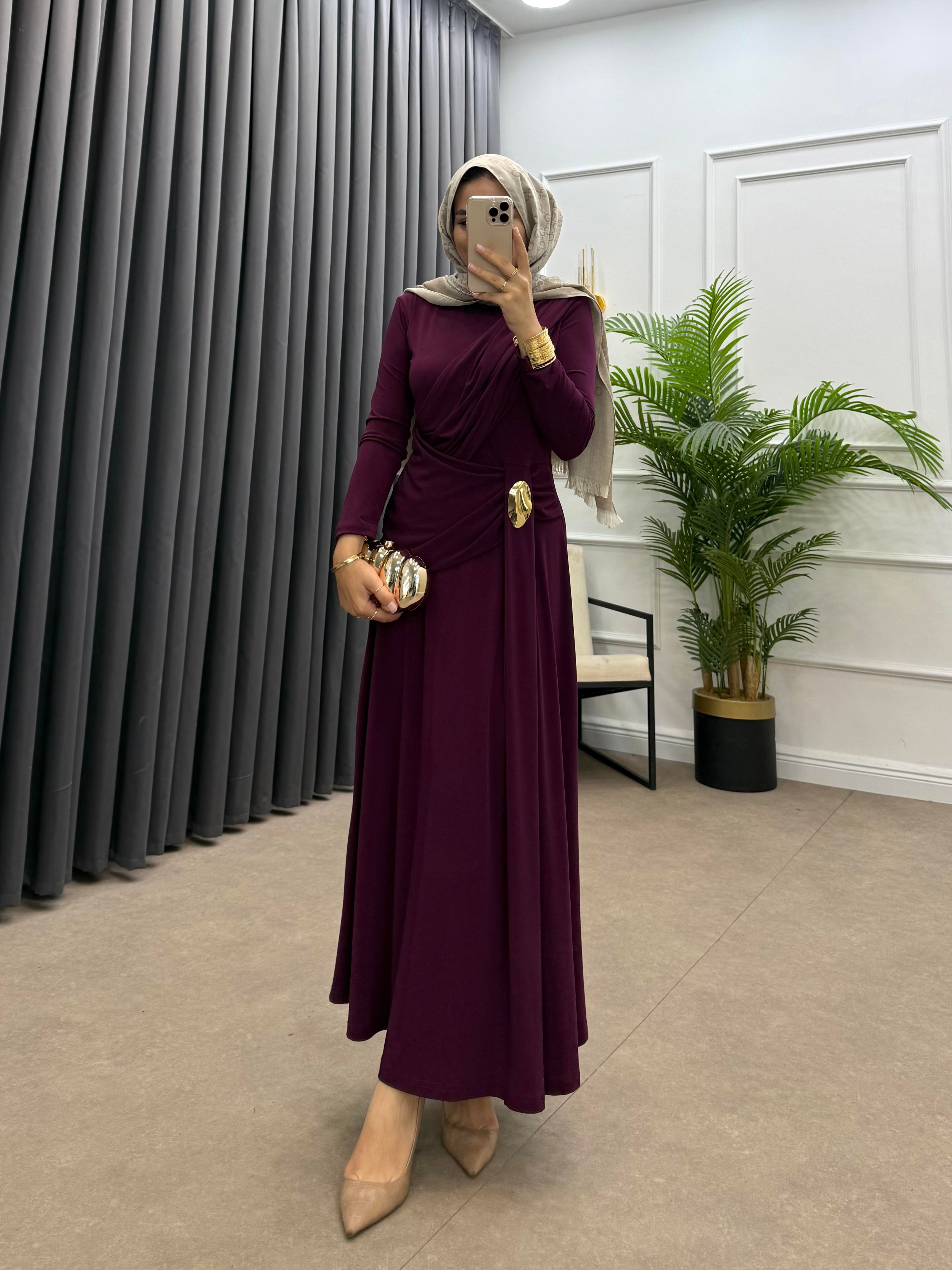 ÖN VOLANLI BEL TOKALI ELBİSE MÜRDÜM