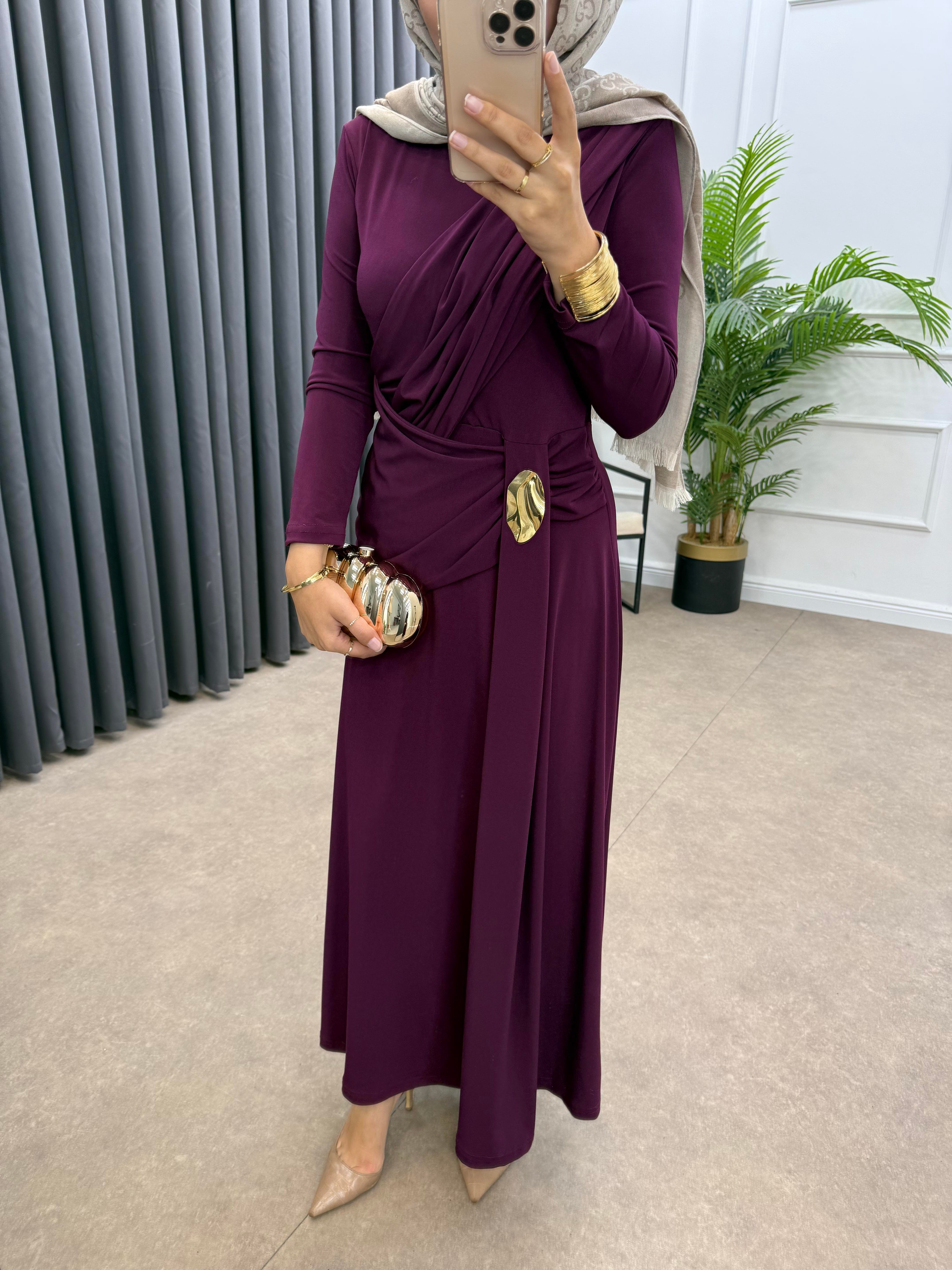 ÖN VOLANLI BEL TOKALI ELBİSE MÜRDÜM