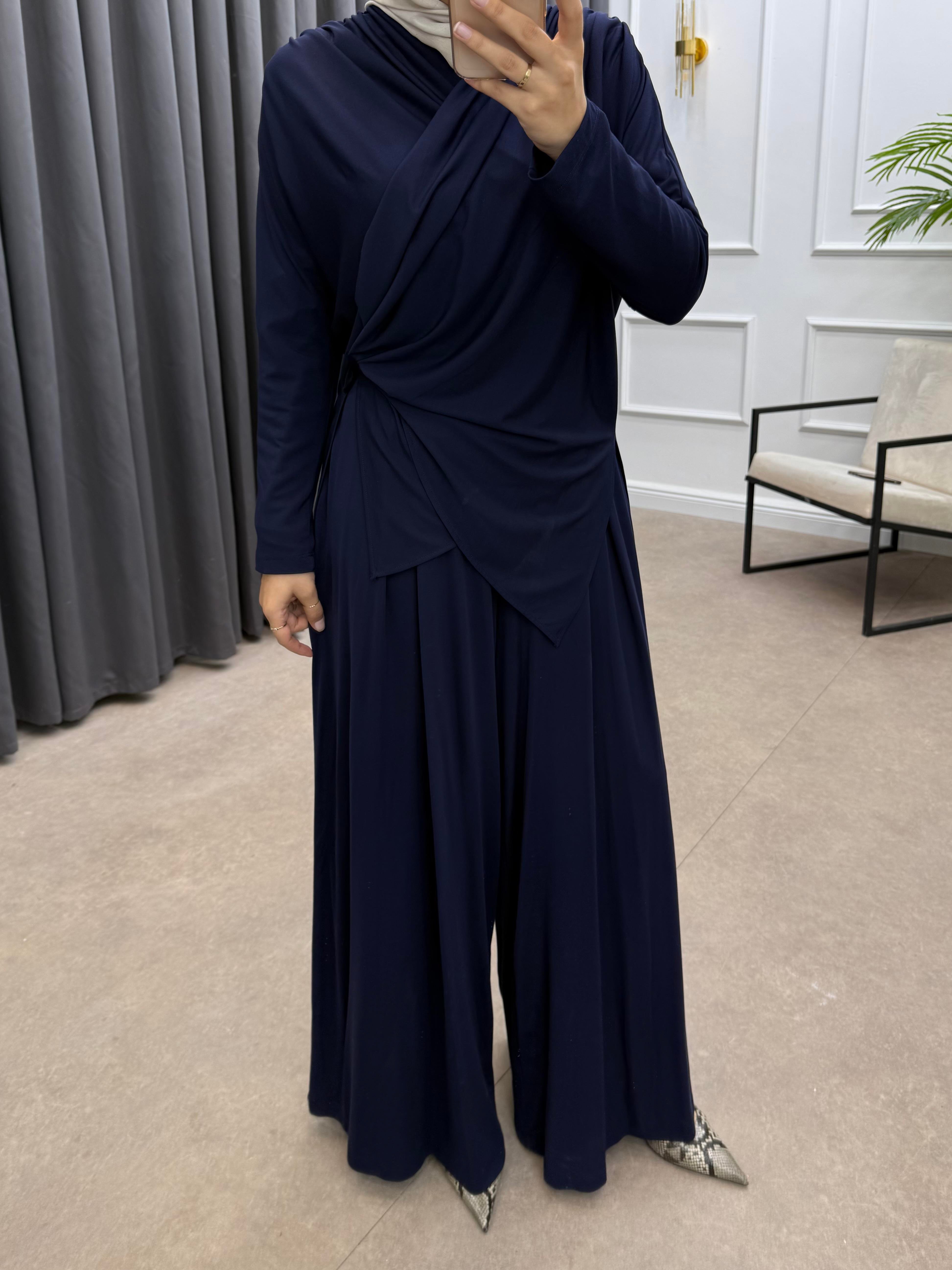 ÖNDEN BAĞLAMALI OYSHO PANTOLONLU TAKIM LACİVERT