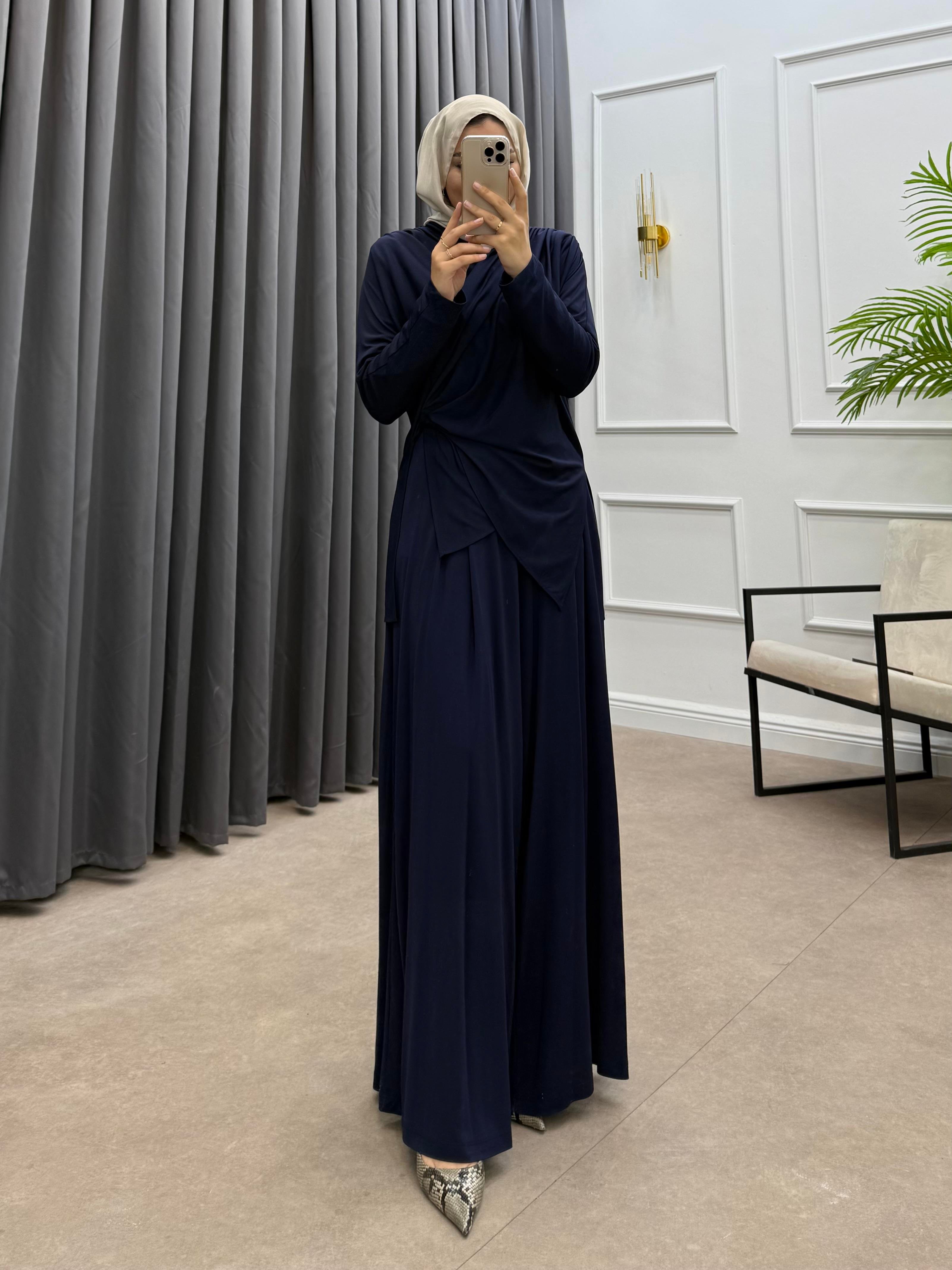 ÖNDEN BAĞLAMALI OYSHO PANTOLONLU TAKIM LACİVERT