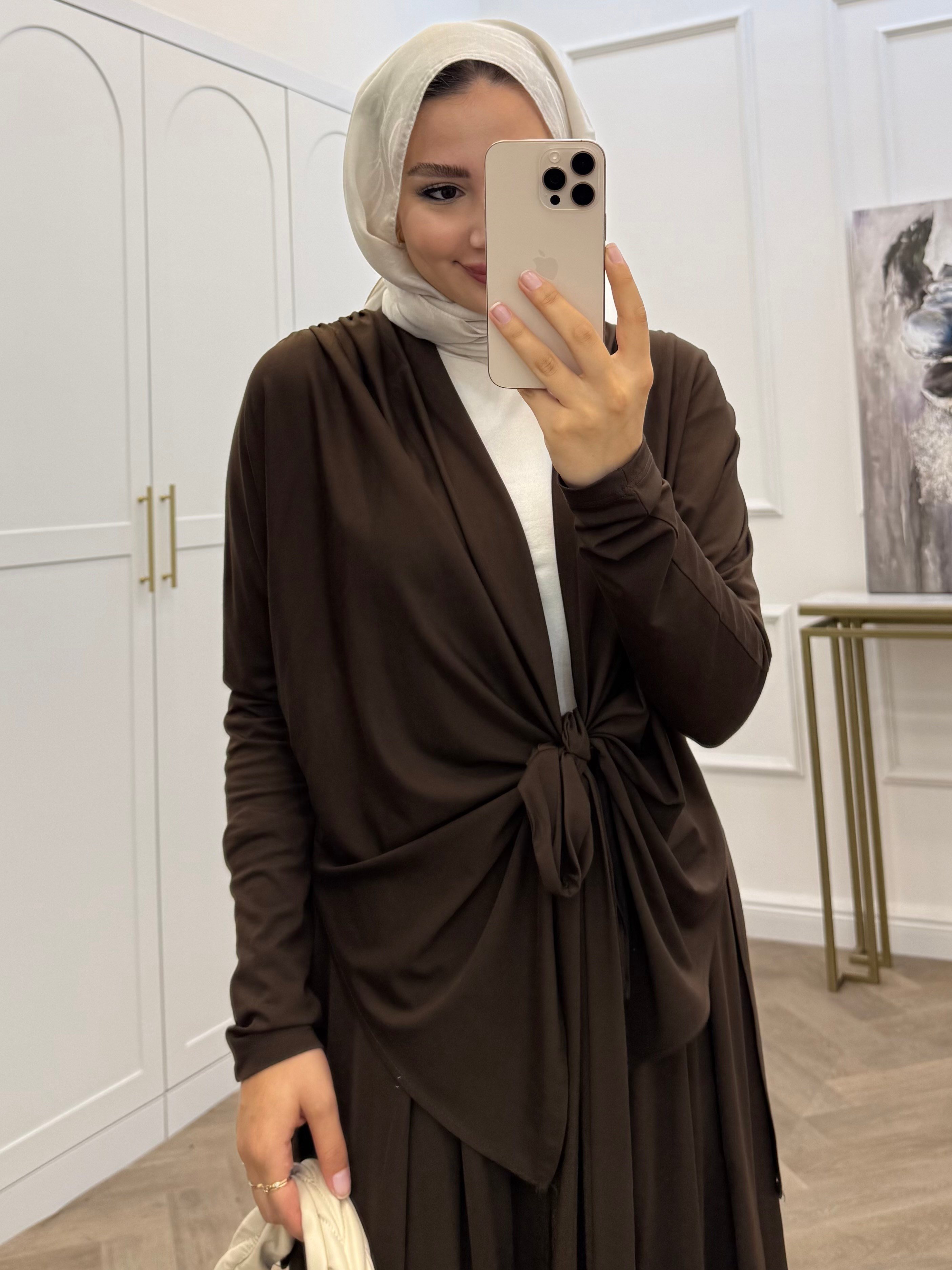 ÖNDEN BAĞLAMALI OYSHO PANTOLONLU TAKIM KAHVE