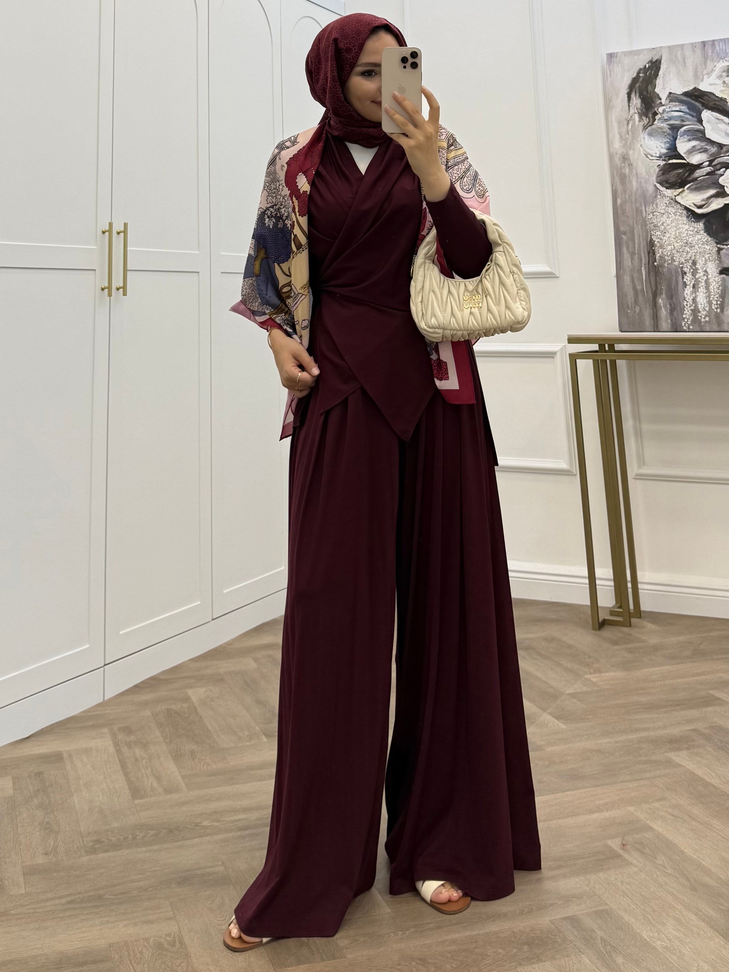 ÖNDEN BAĞLAMALI OYSHO PANTOLONLU TAKIM BORDO