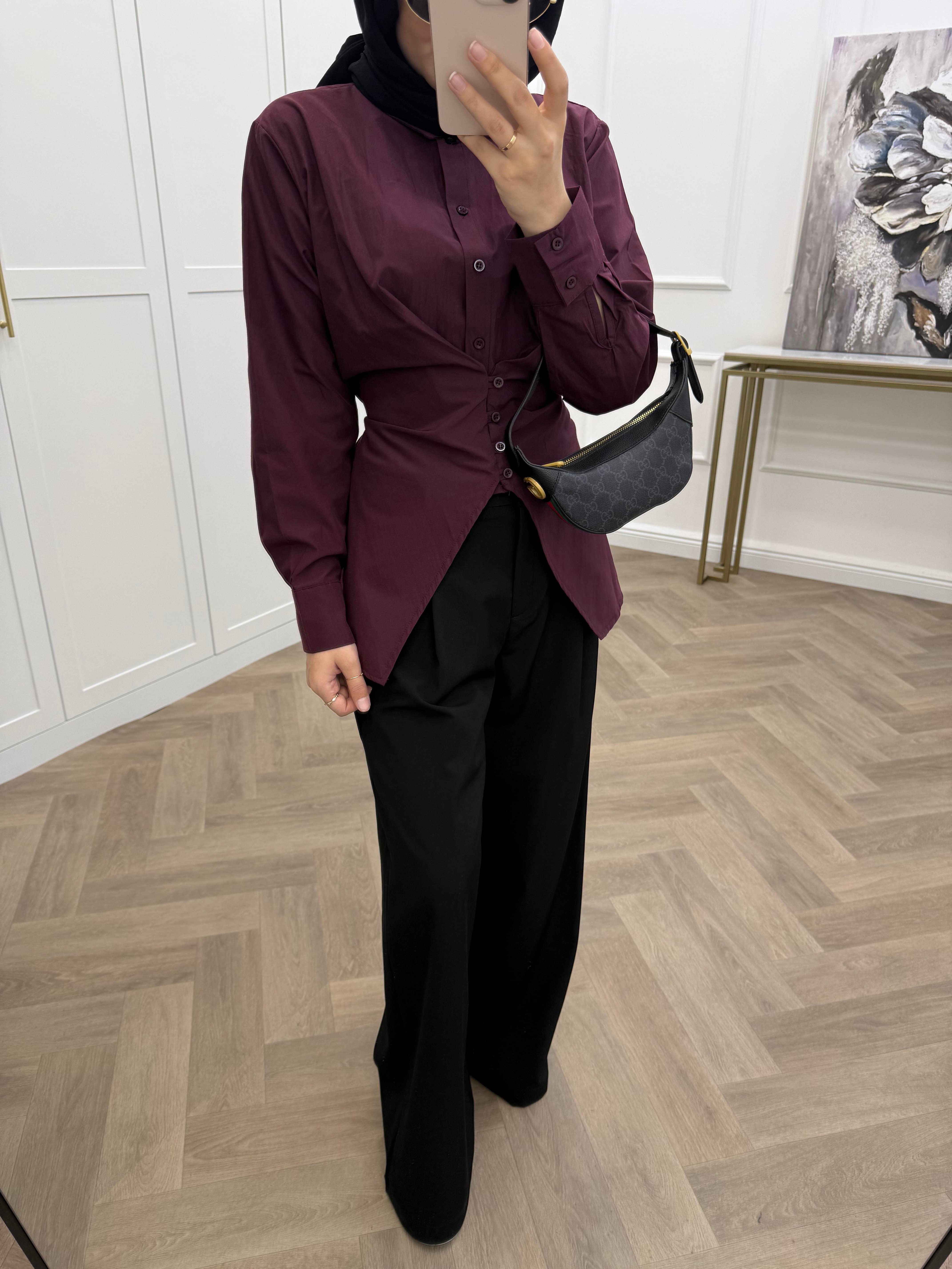 ÖNDEN DÜĞMELİ POPLİN GÖMLEK BORDO