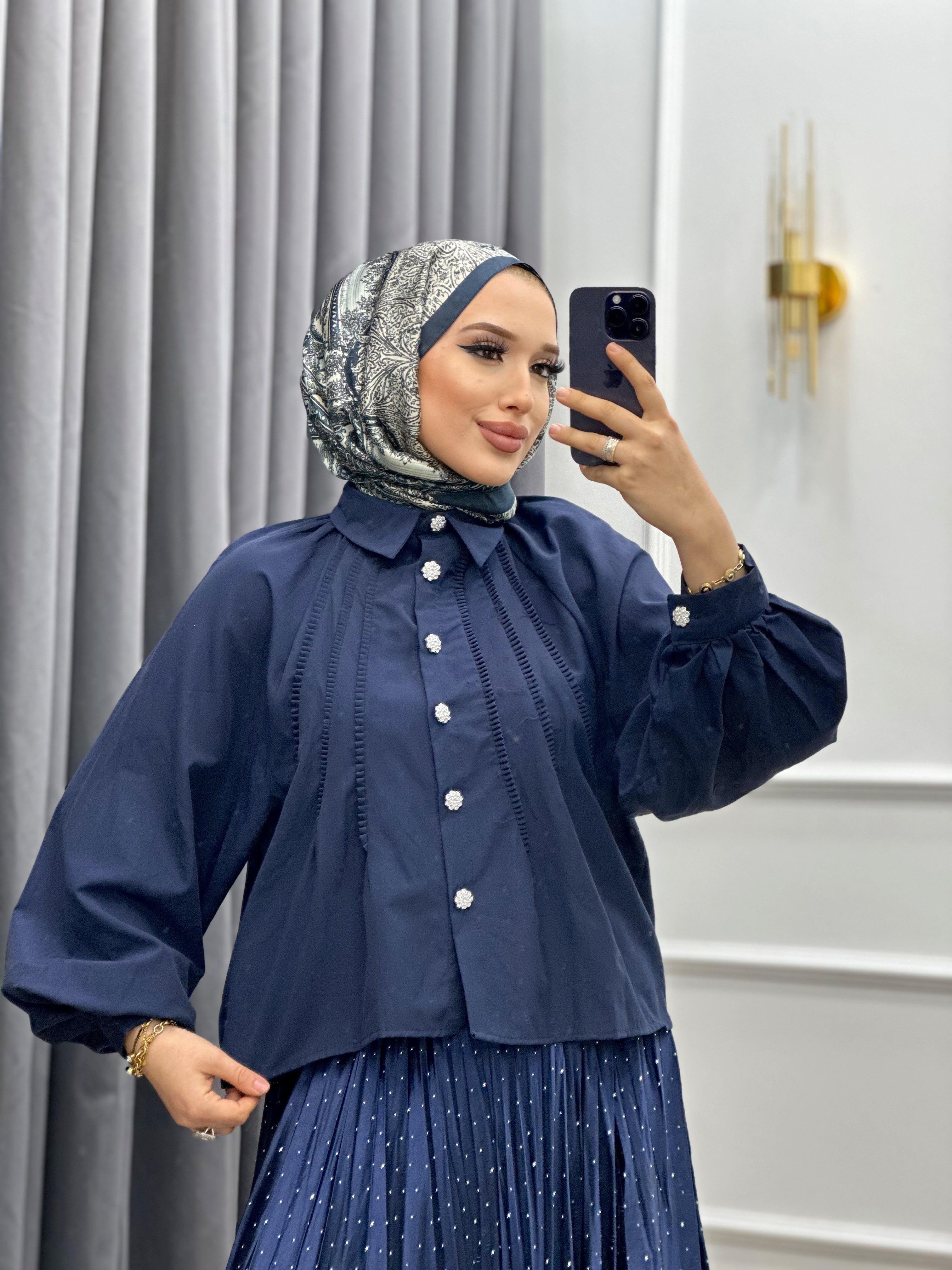 ÖNÜ FIRFIRLI GÖMLEK LACİVERT