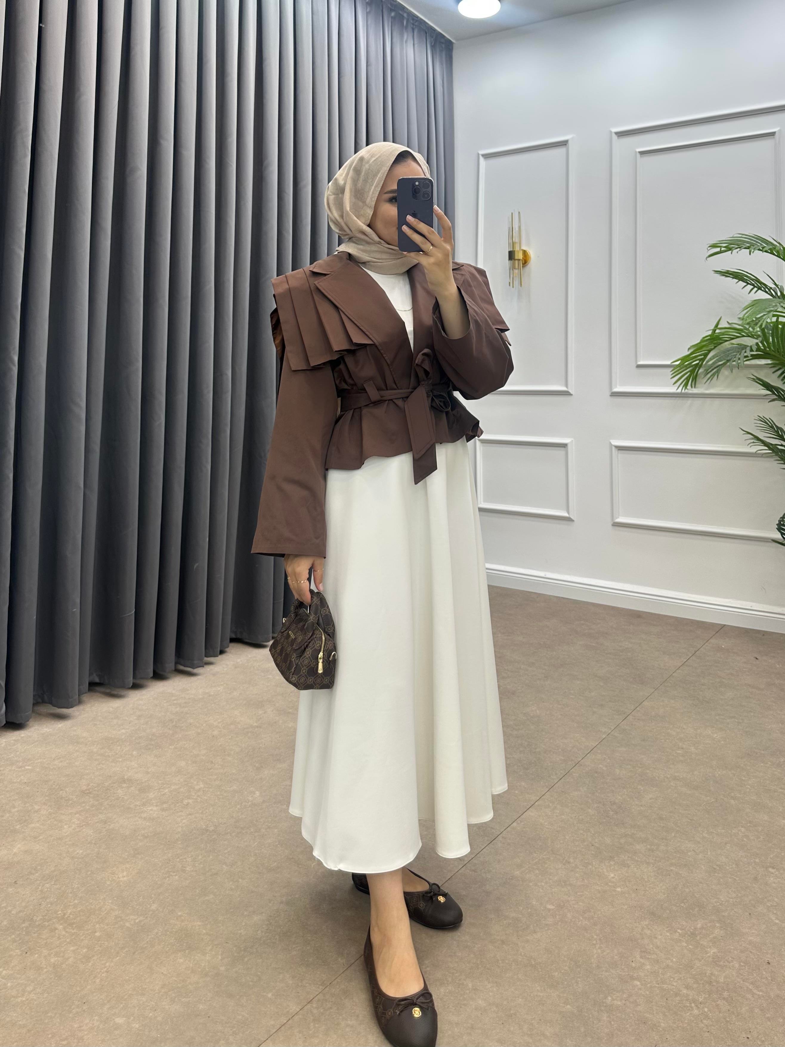 ÖNÜ PENSLİ KISA TRENÇKOT KAHVE