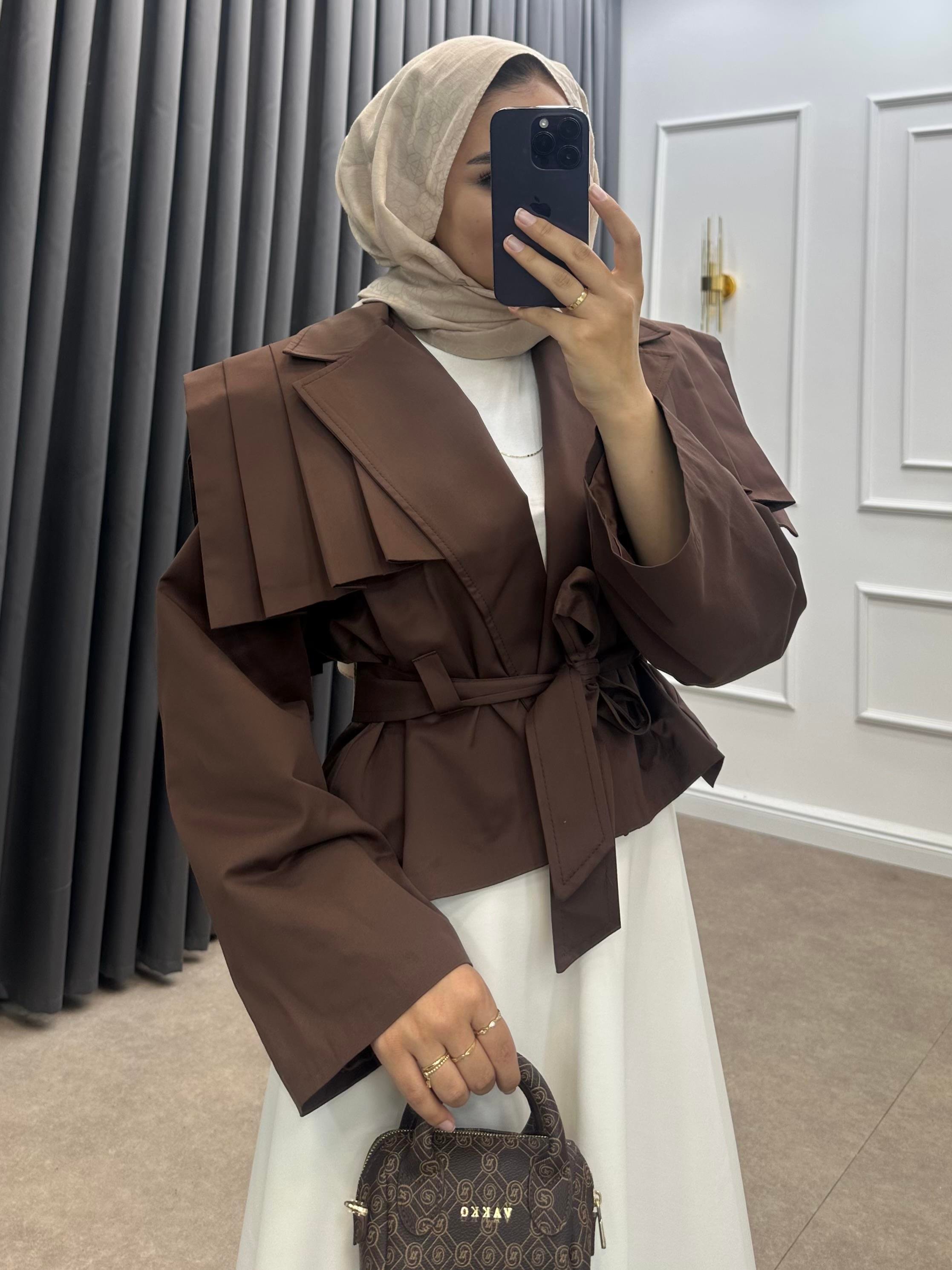 ÖNÜ PENSLİ KISA TRENÇKOT KAHVE