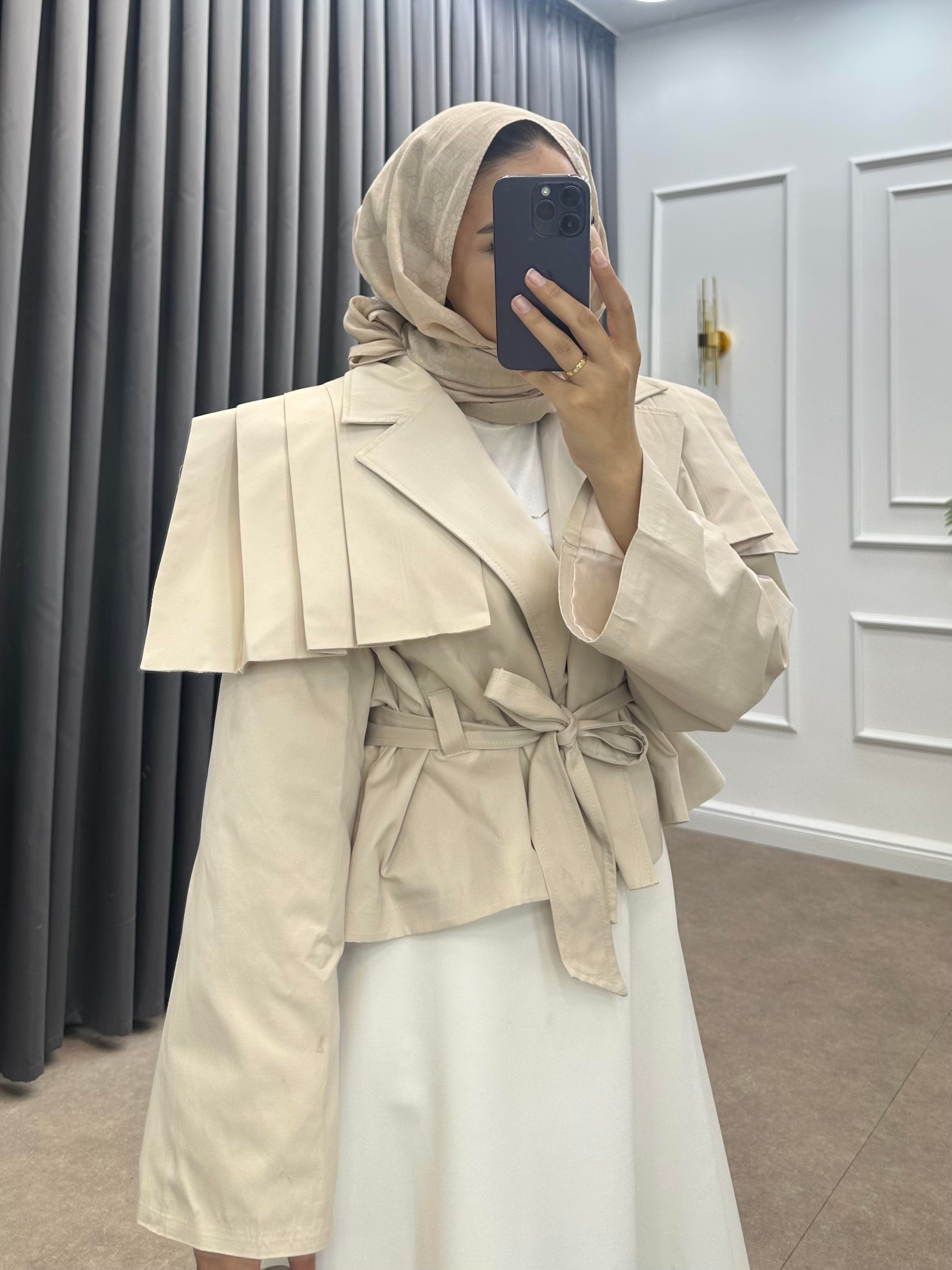 ÖNÜ PENSLİ KISA TRENÇKOT TAŞ