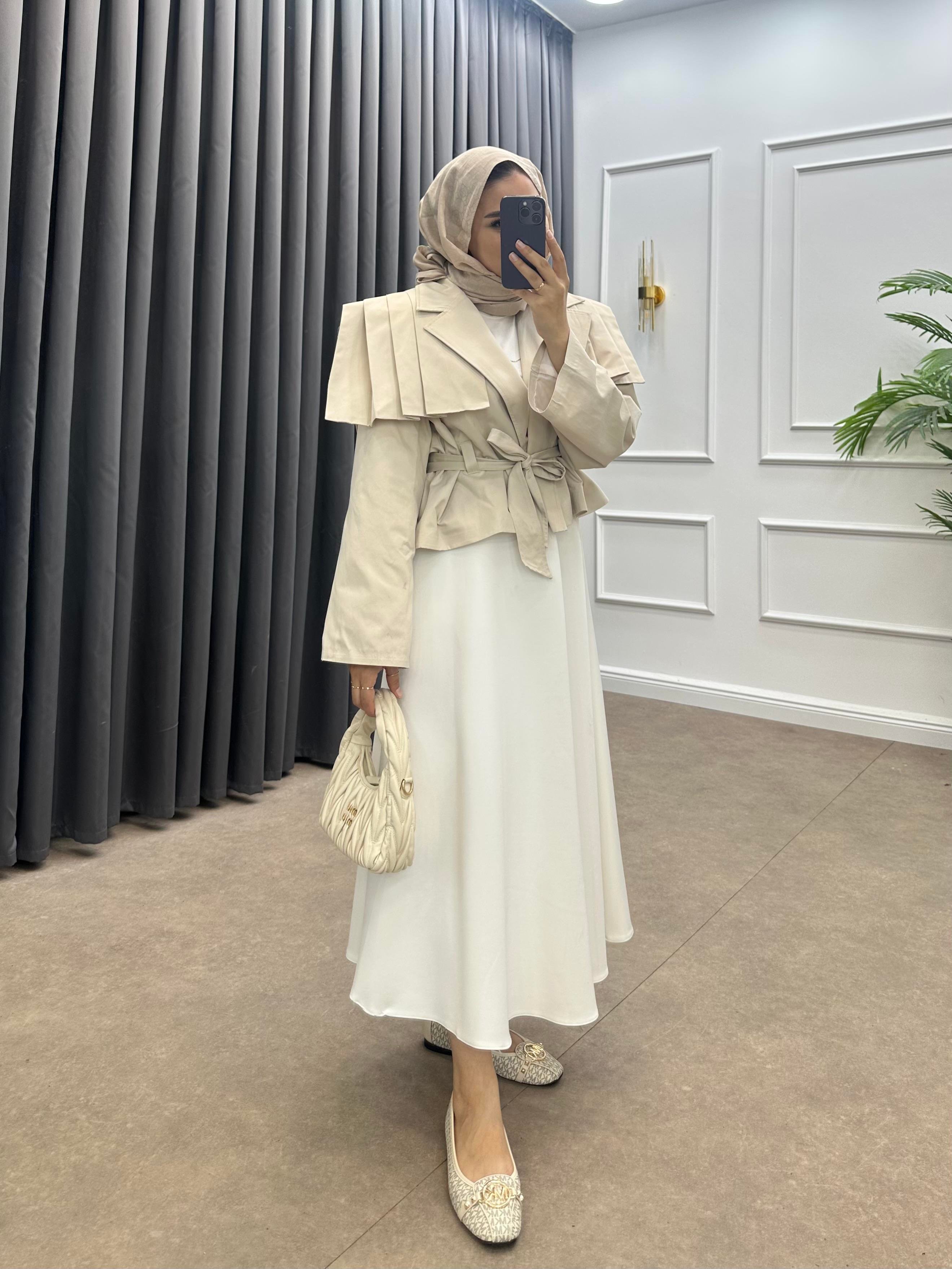 ÖNÜ PENSLİ KISA TRENÇKOT TAŞ