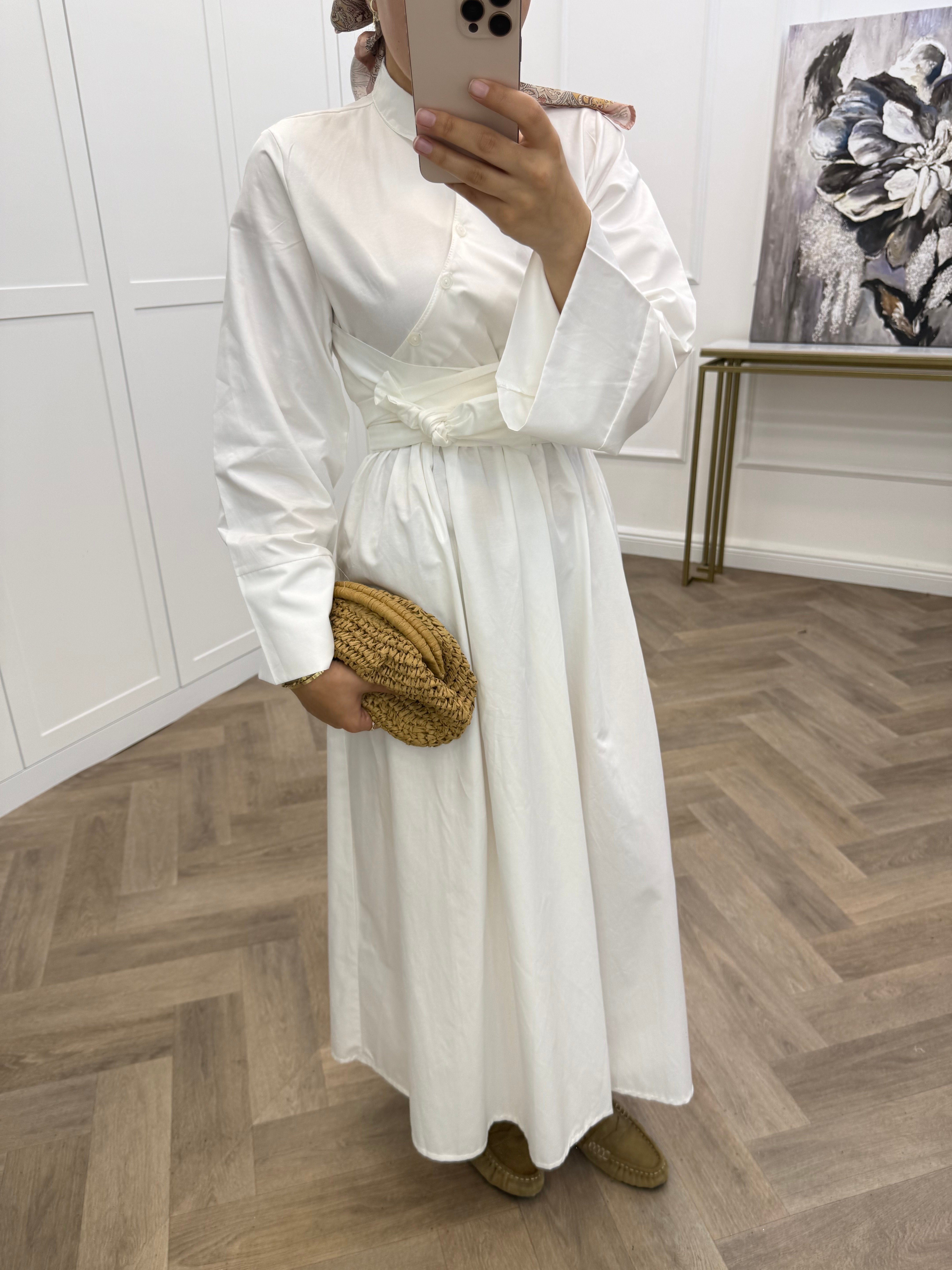 PAMELA POPLİN ELBİSE BEYAZ