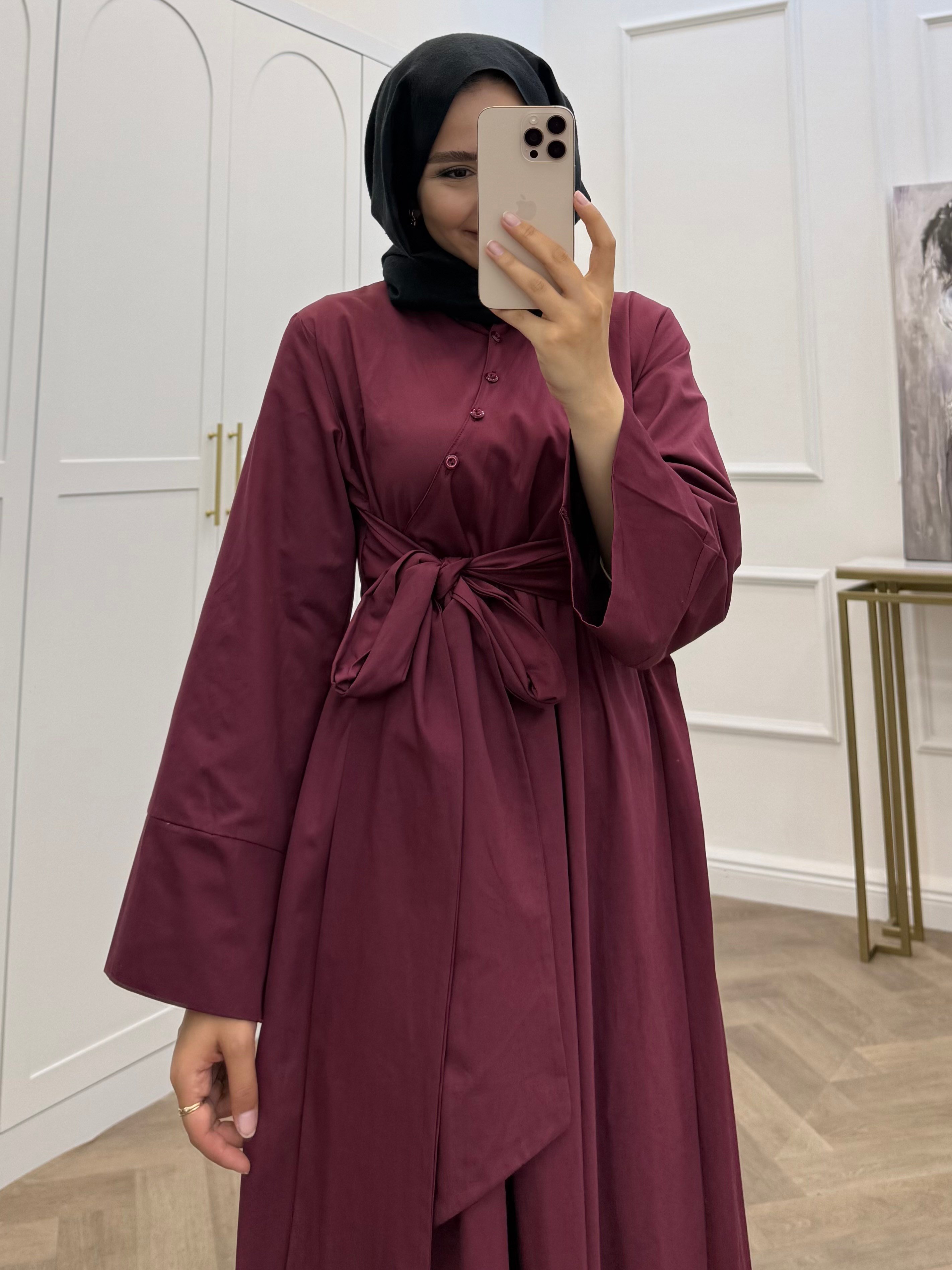 PAMELA POPLİN ELBİSE BORDO