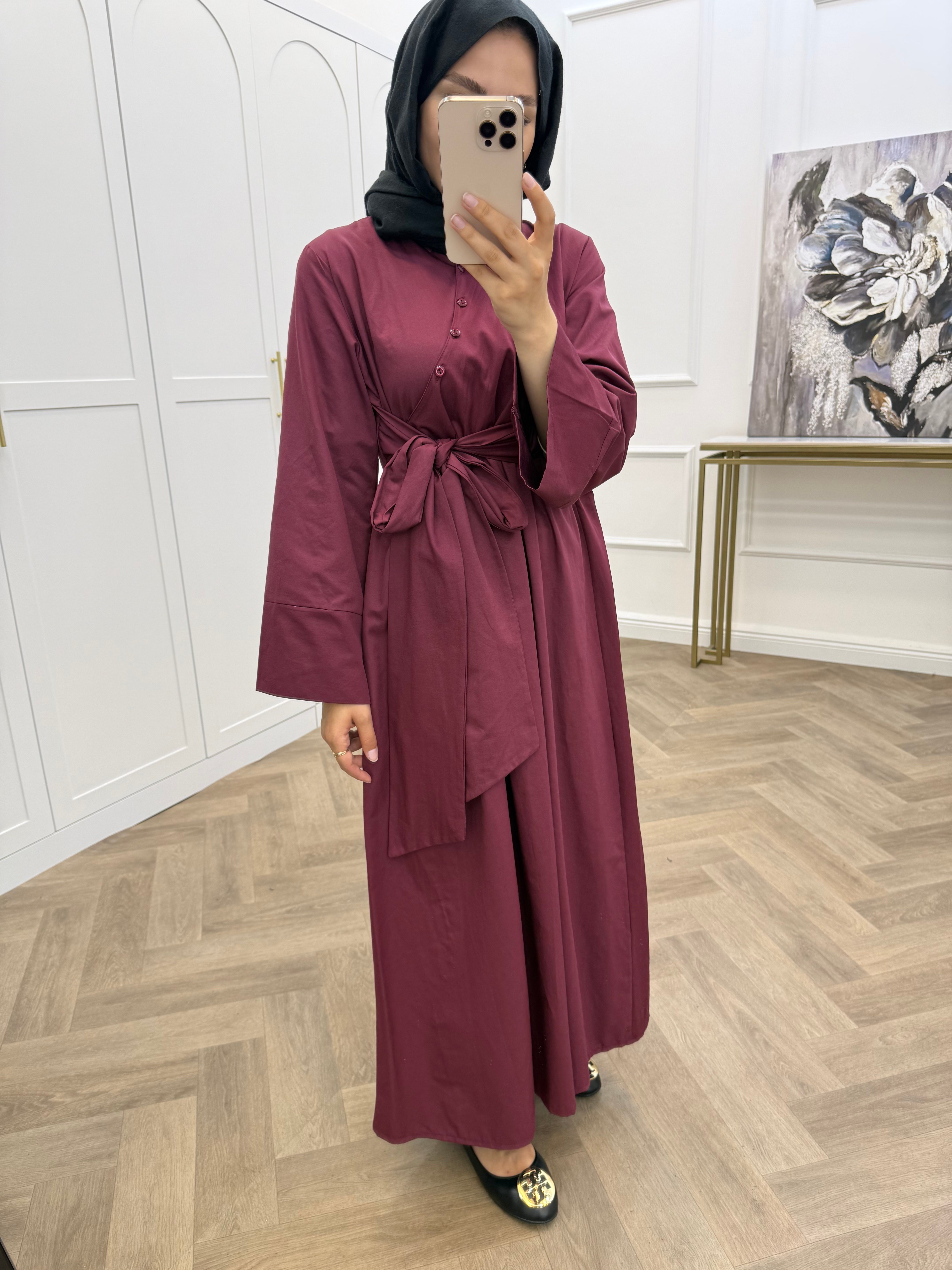 PAMELA POPLİN ELBİSE BORDO