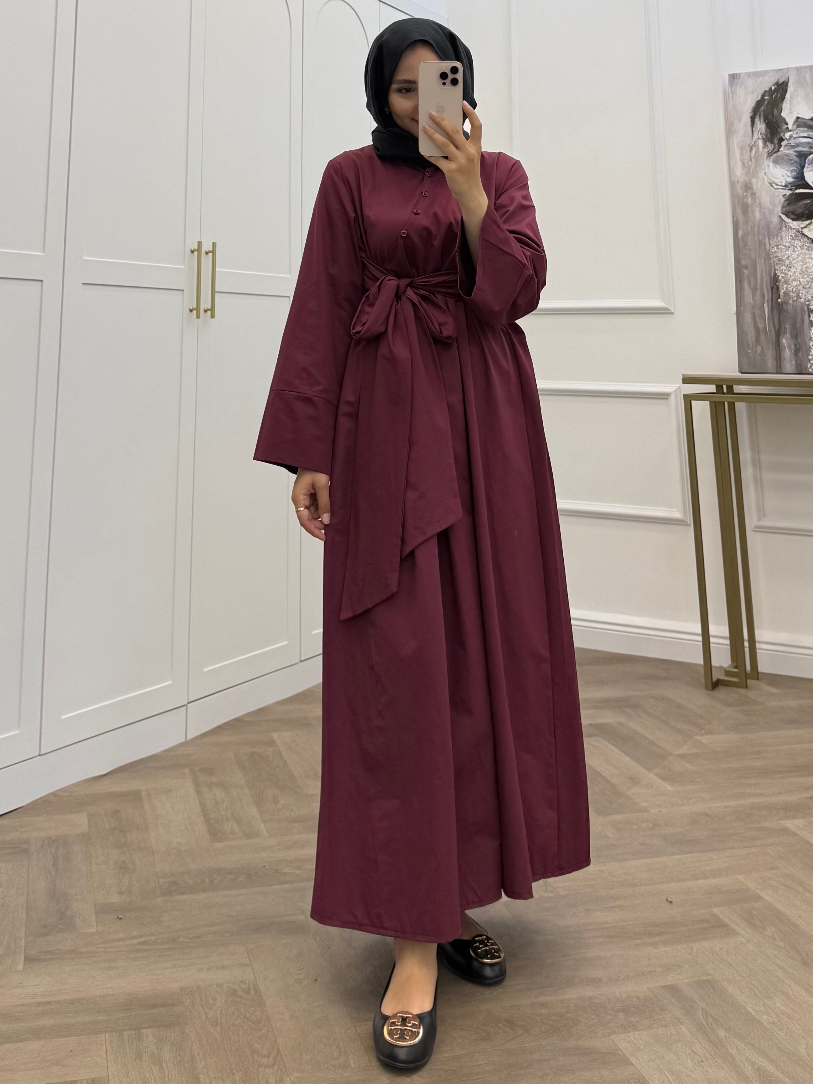 PAMELA POPLİN ELBİSE BORDO