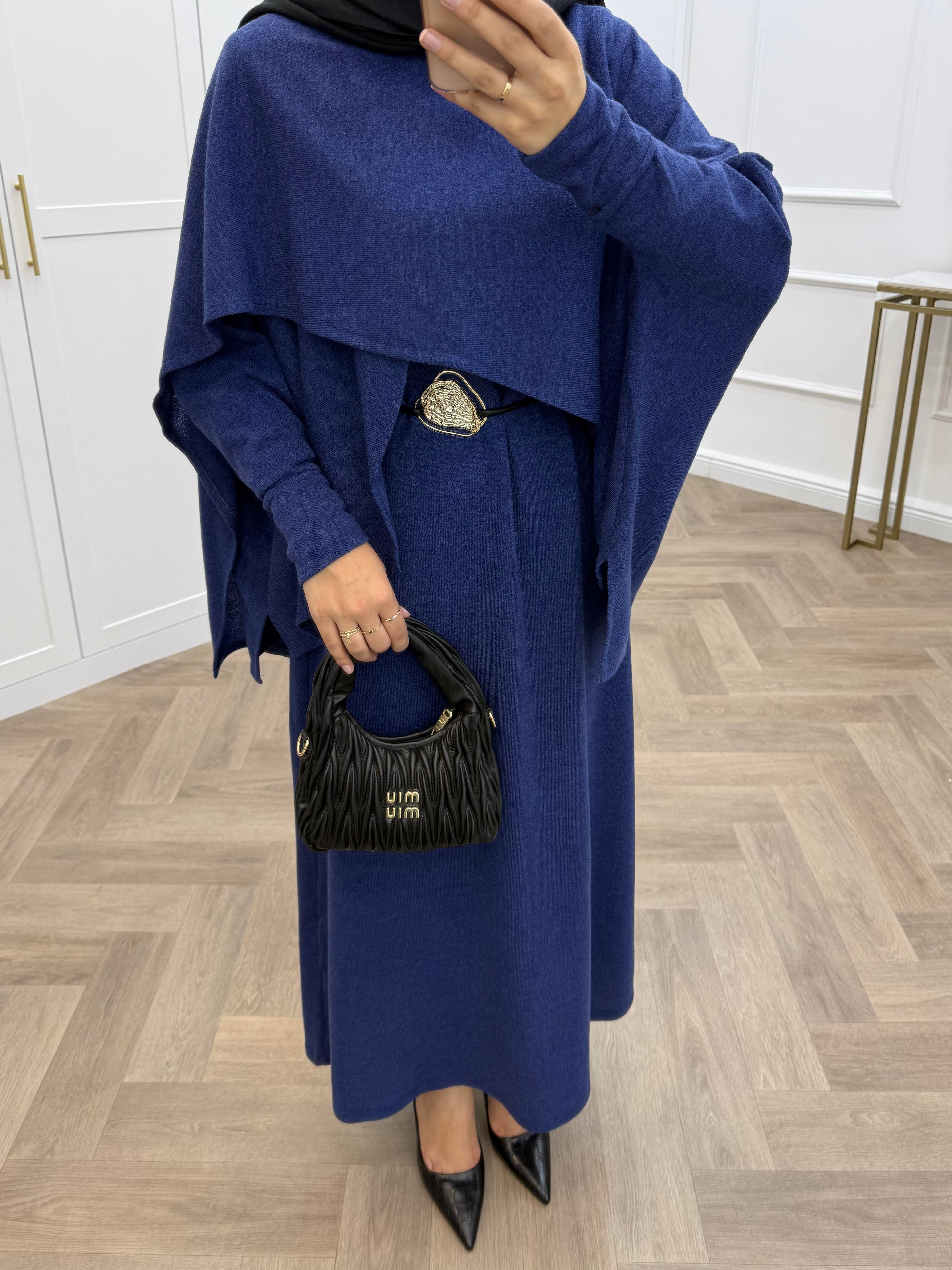 PANÇO DETAY TRİKO ELBİSE İNDİGO