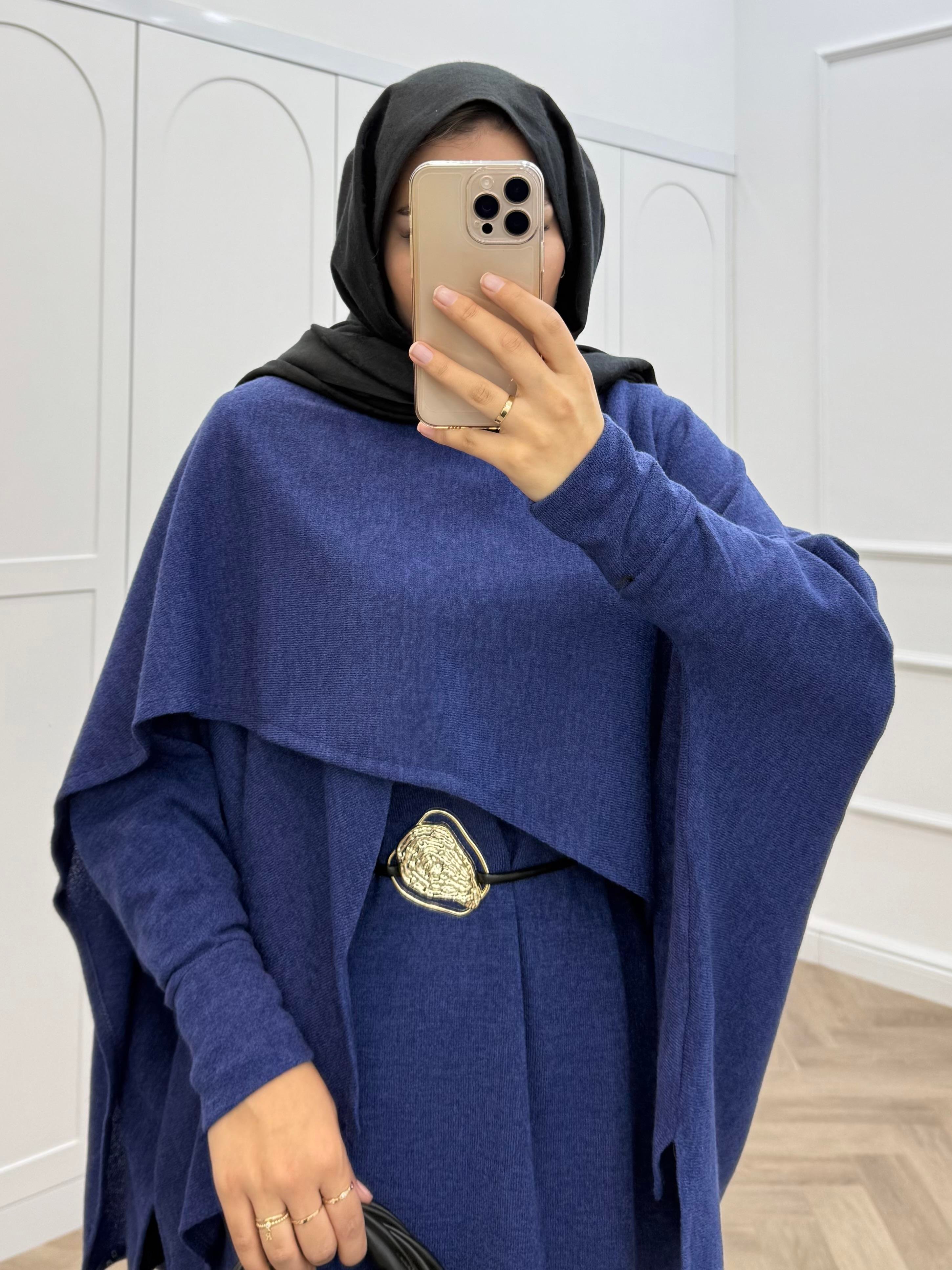 PANÇO DETAY TRİKO ELBİSE İNDİGO