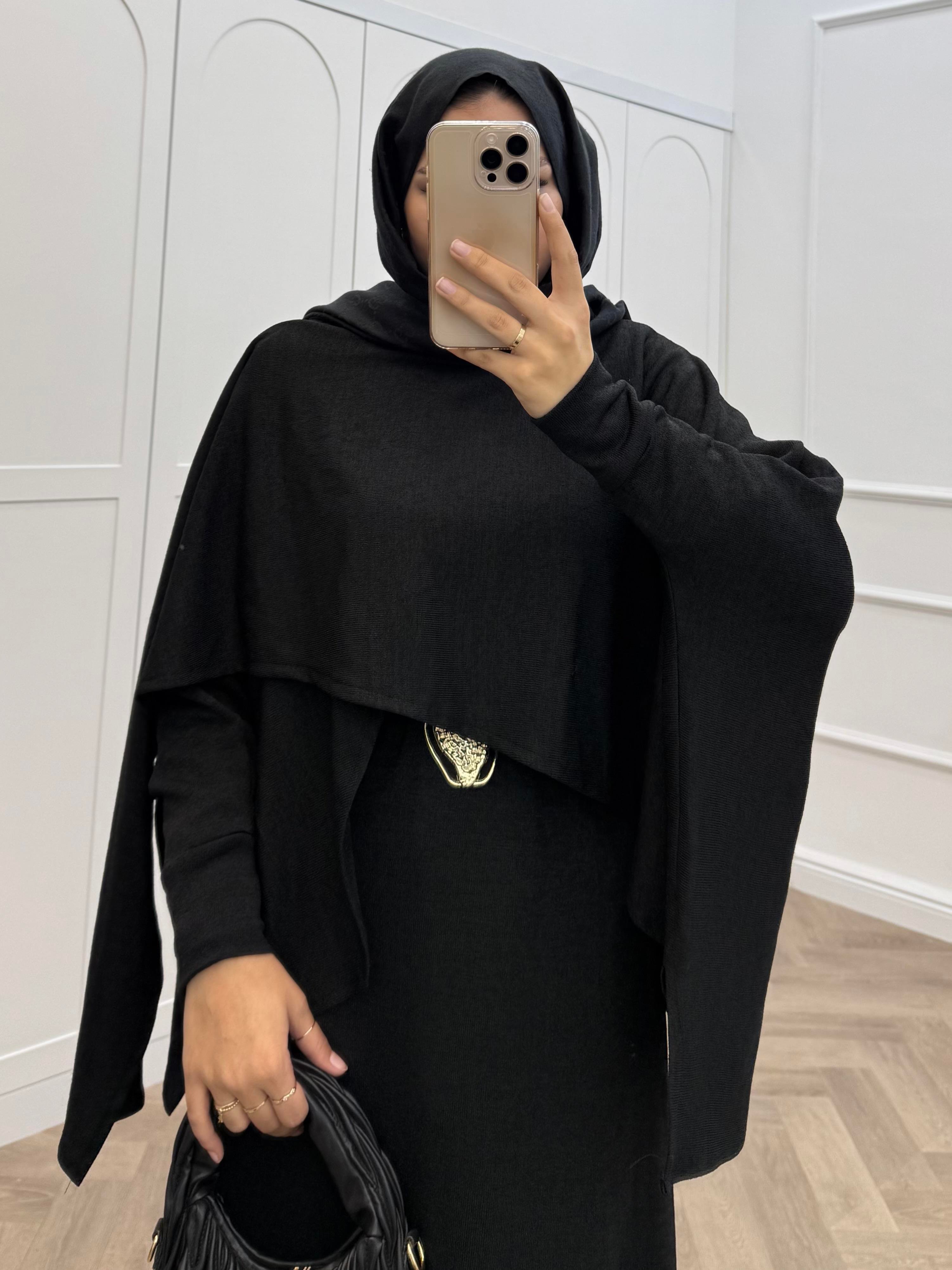 PANÇO DETAY TRİKO ELBİSE SİYAH