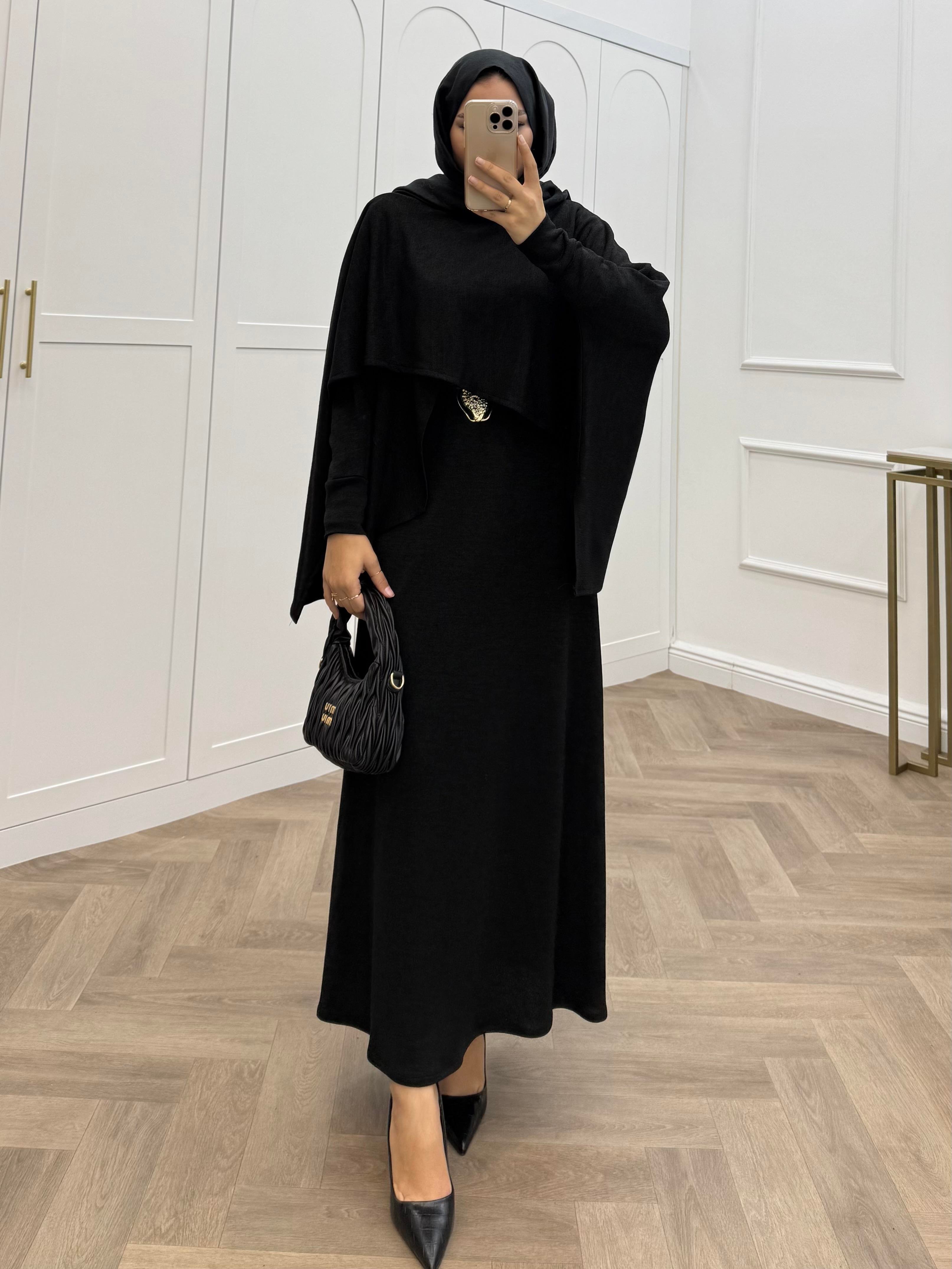 PANÇO DETAY TRİKO ELBİSE SİYAH