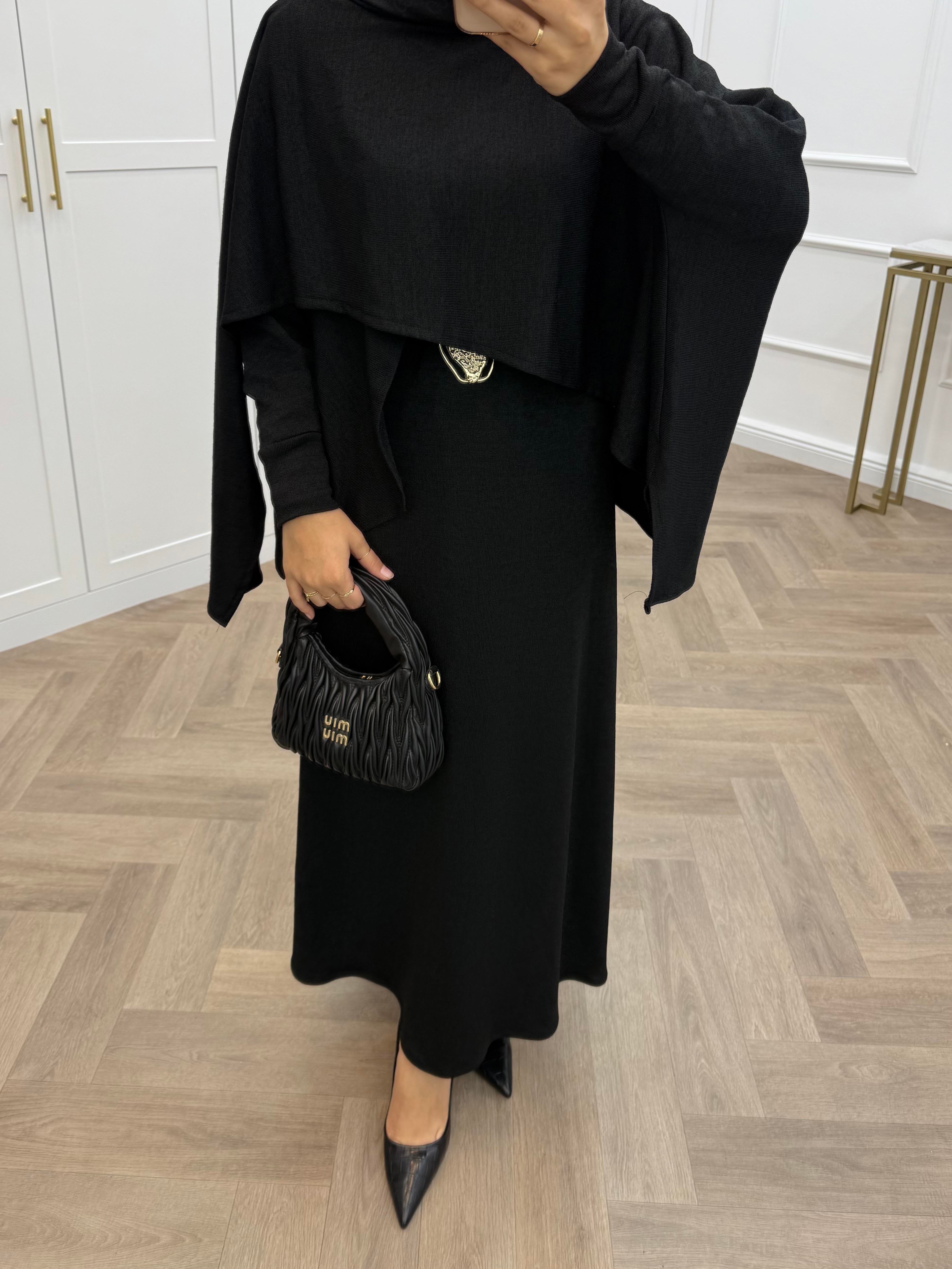 PANÇO DETAY TRİKO ELBİSE SİYAH