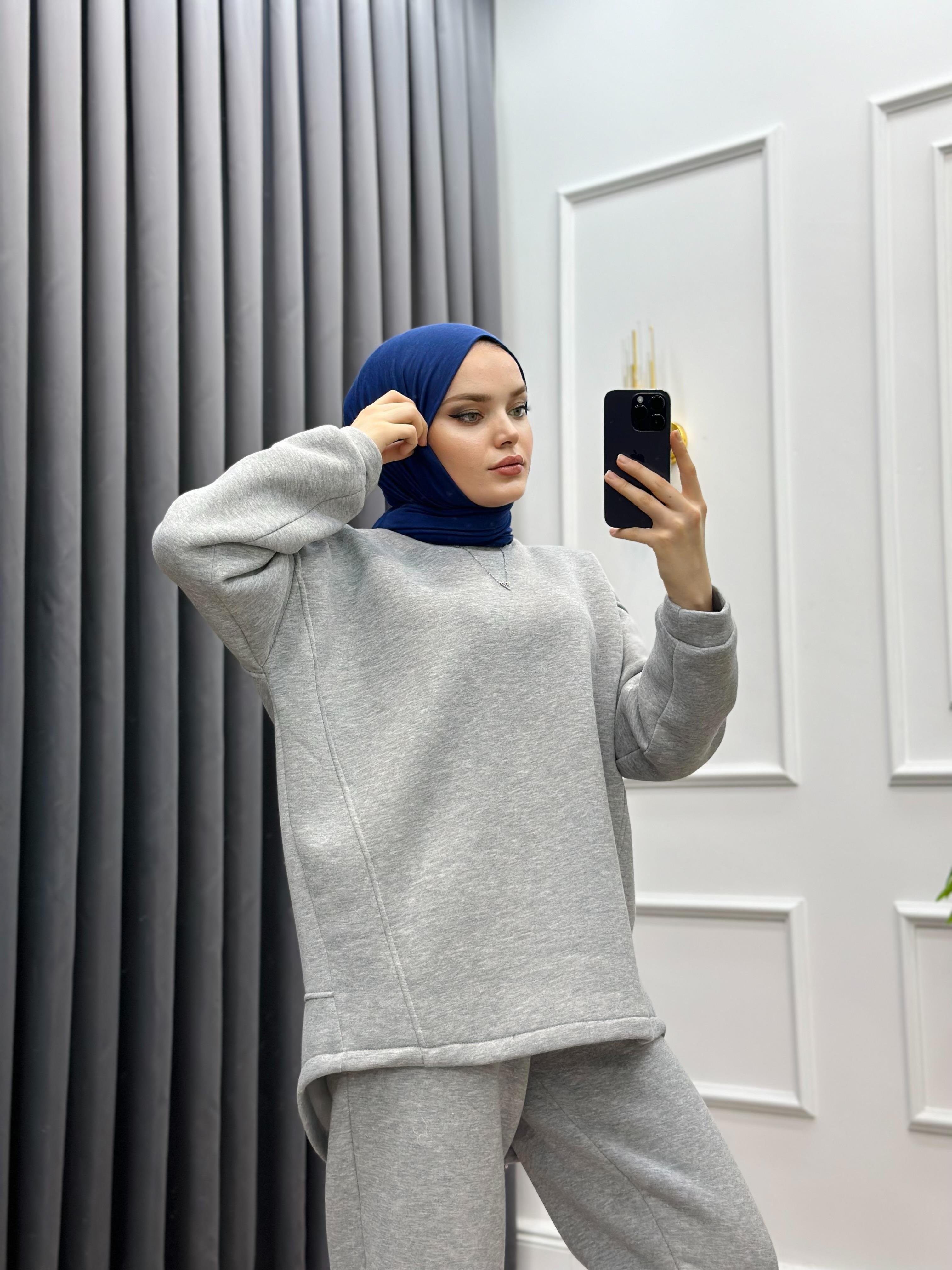 PANTOLONLU BASİC İKİLİ TAKIM AÇIK GRİ