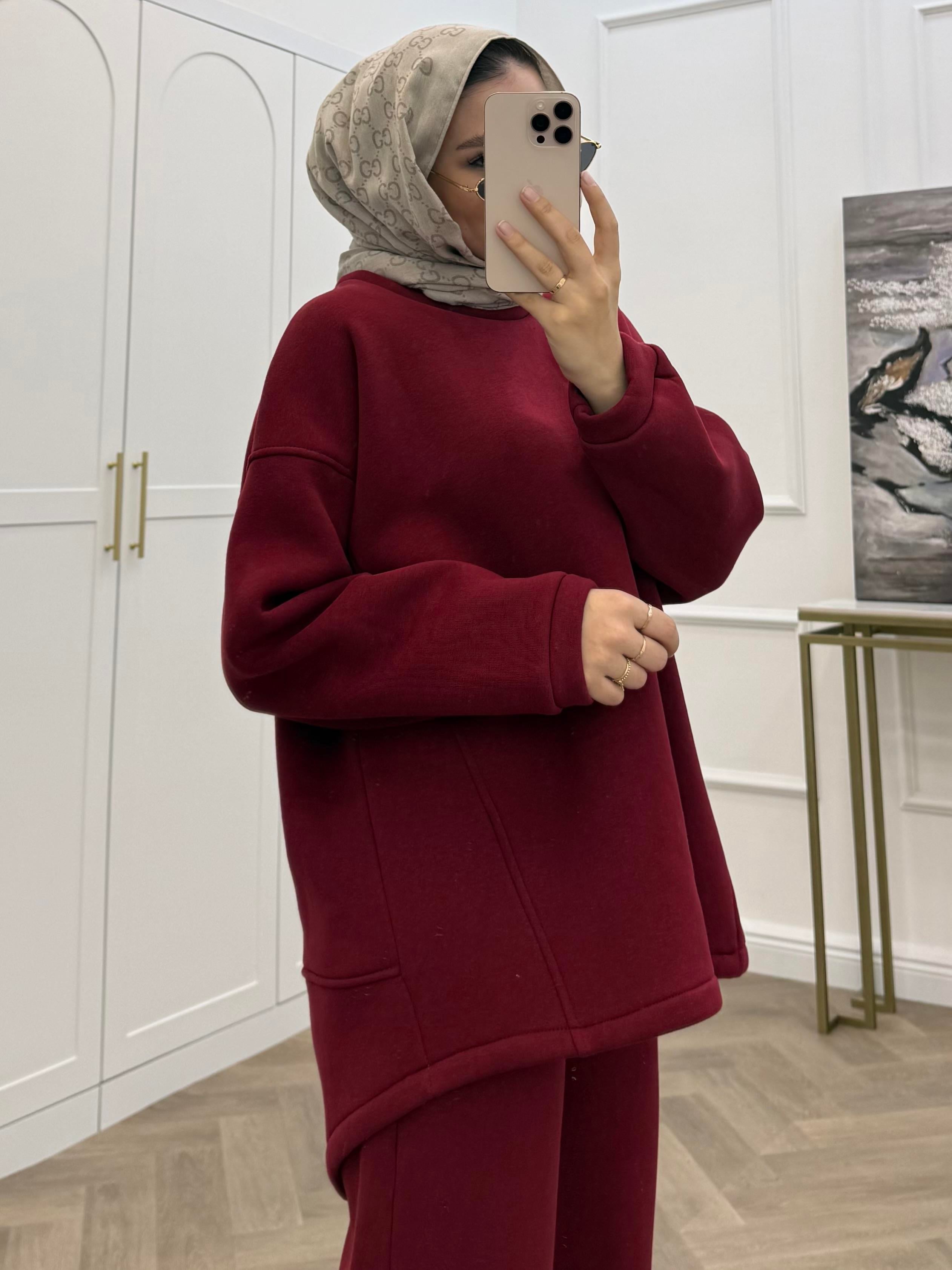 PANTOLONLU BASİC İKİLİ TAKIM BORDO