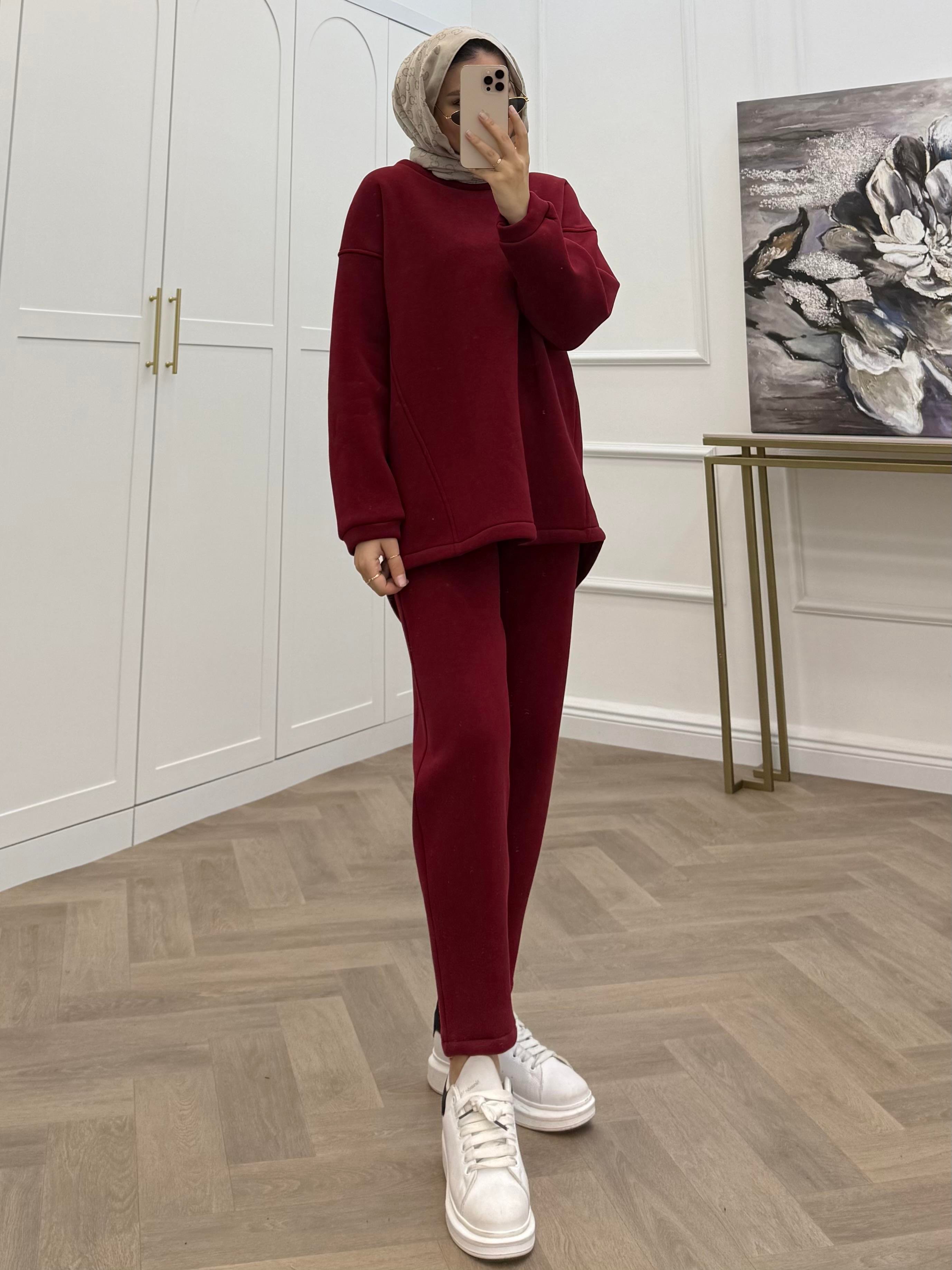 PANTOLONLU BASİC İKİLİ TAKIM BORDO