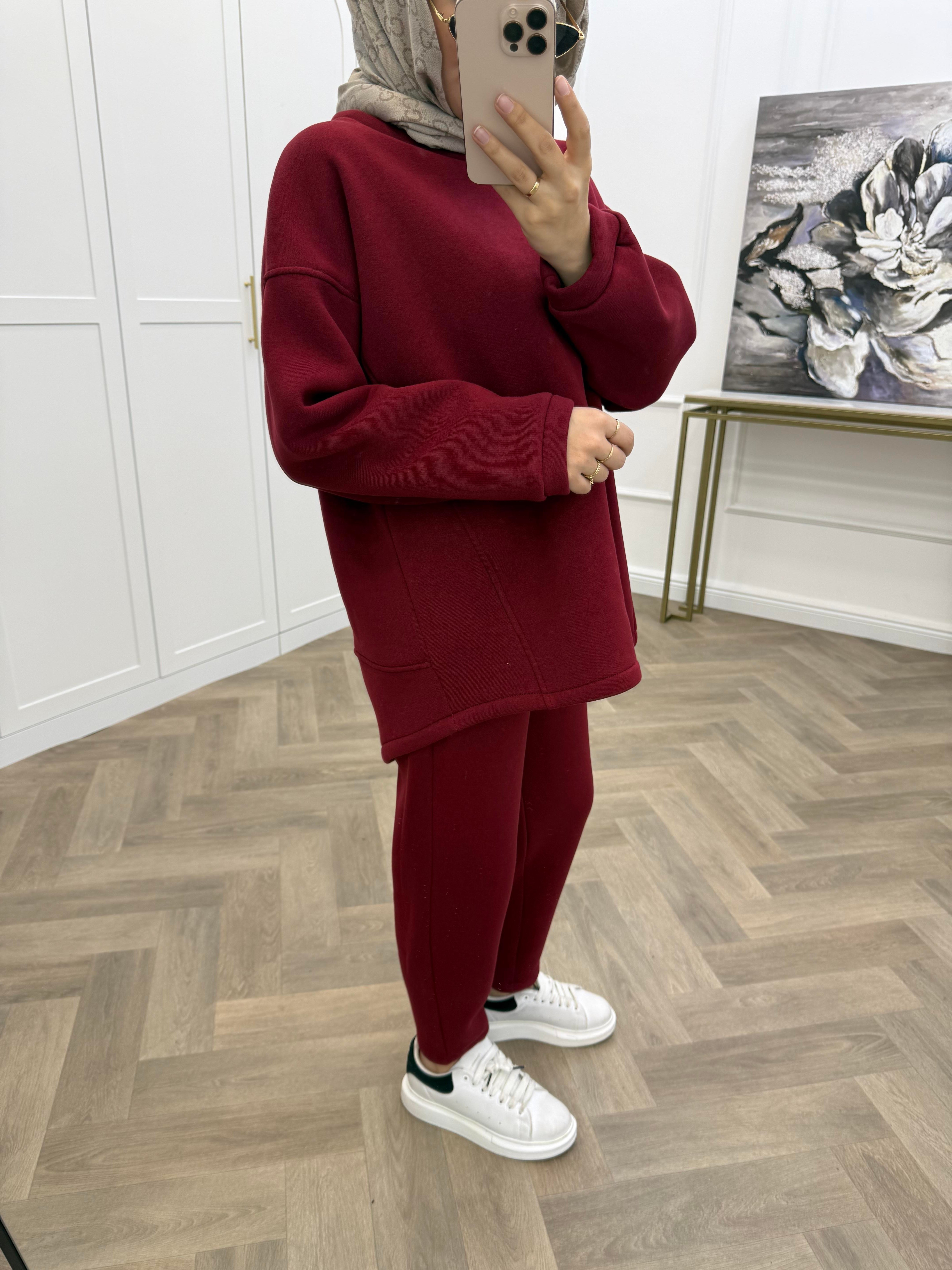 PANTOLONLU BASİC İKİLİ TAKIM BORDO