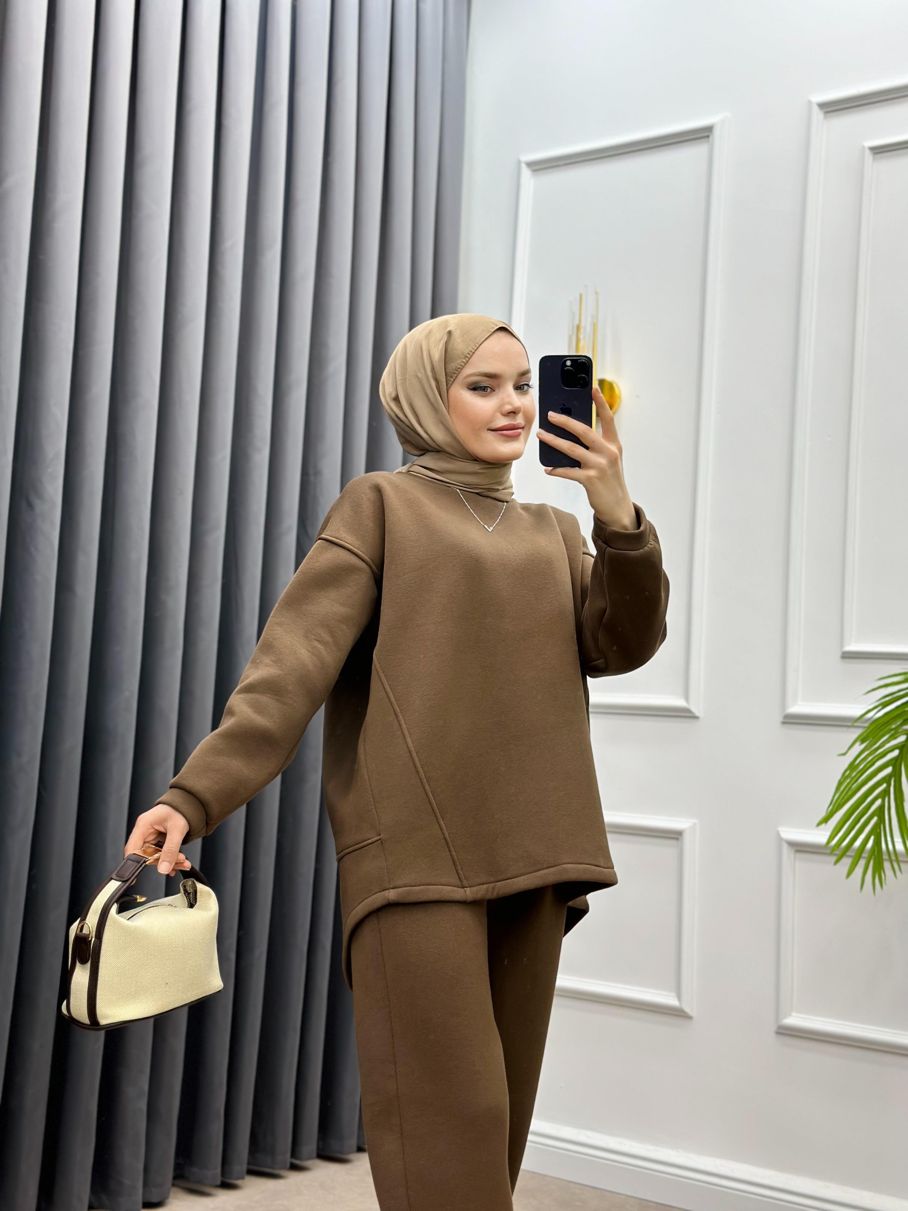 PANTOLONLU BASİC İKİLİ TAKIM KAHVE