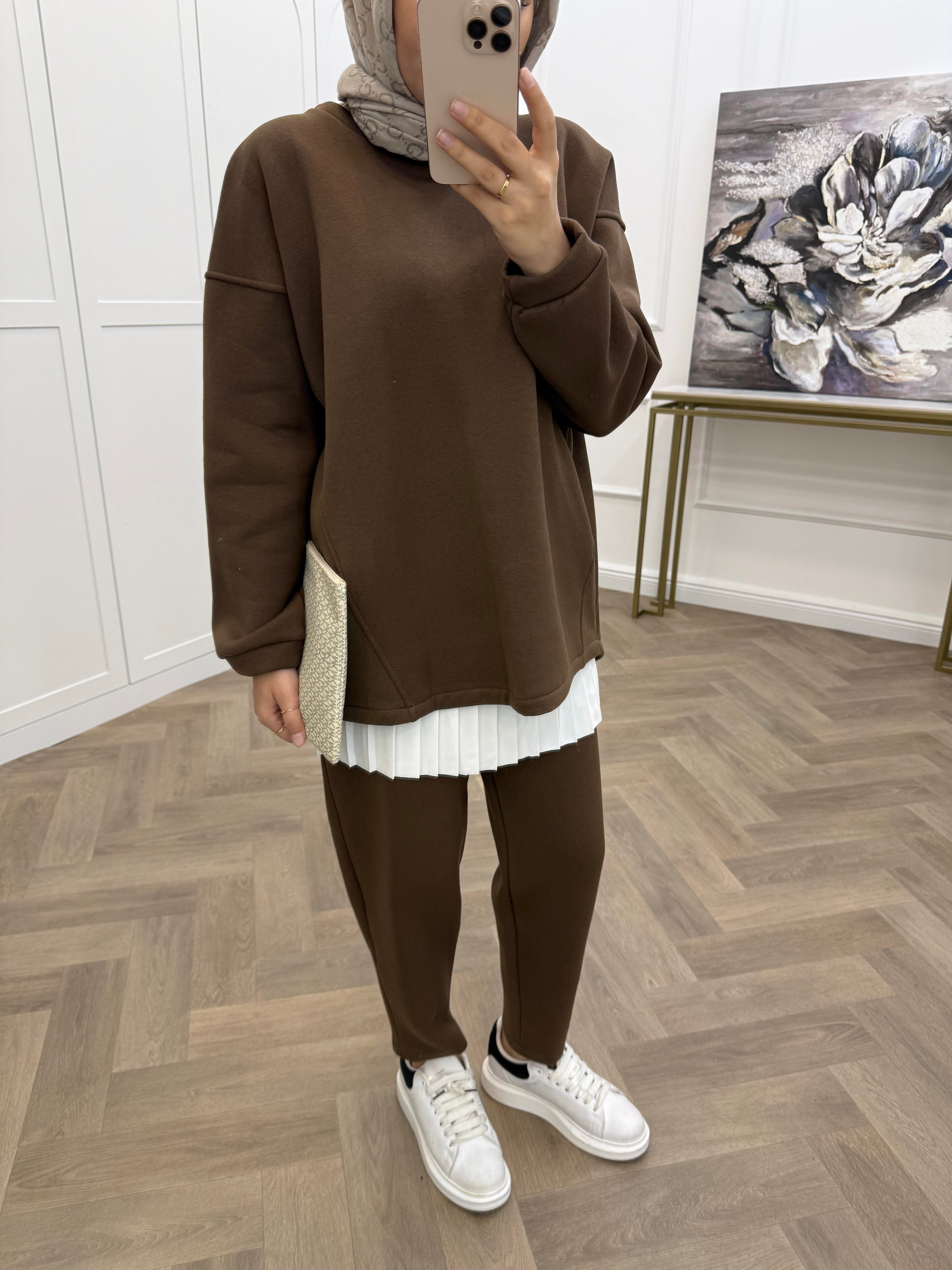 PANTOLONLU BASİC İKİLİ TAKIM KAHVE