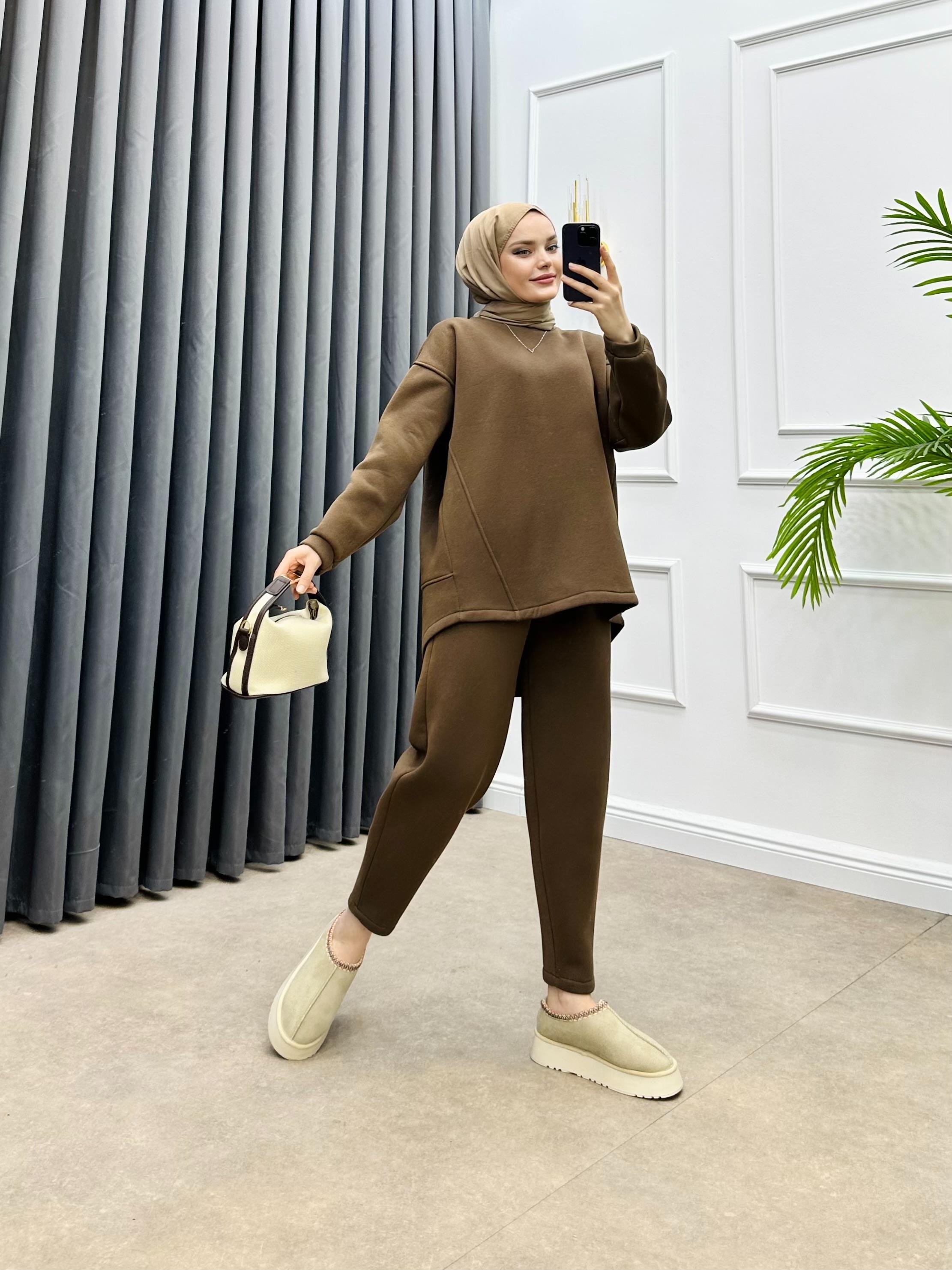 PANTOLONLU BASİC İKİLİ TAKIM KAHVE