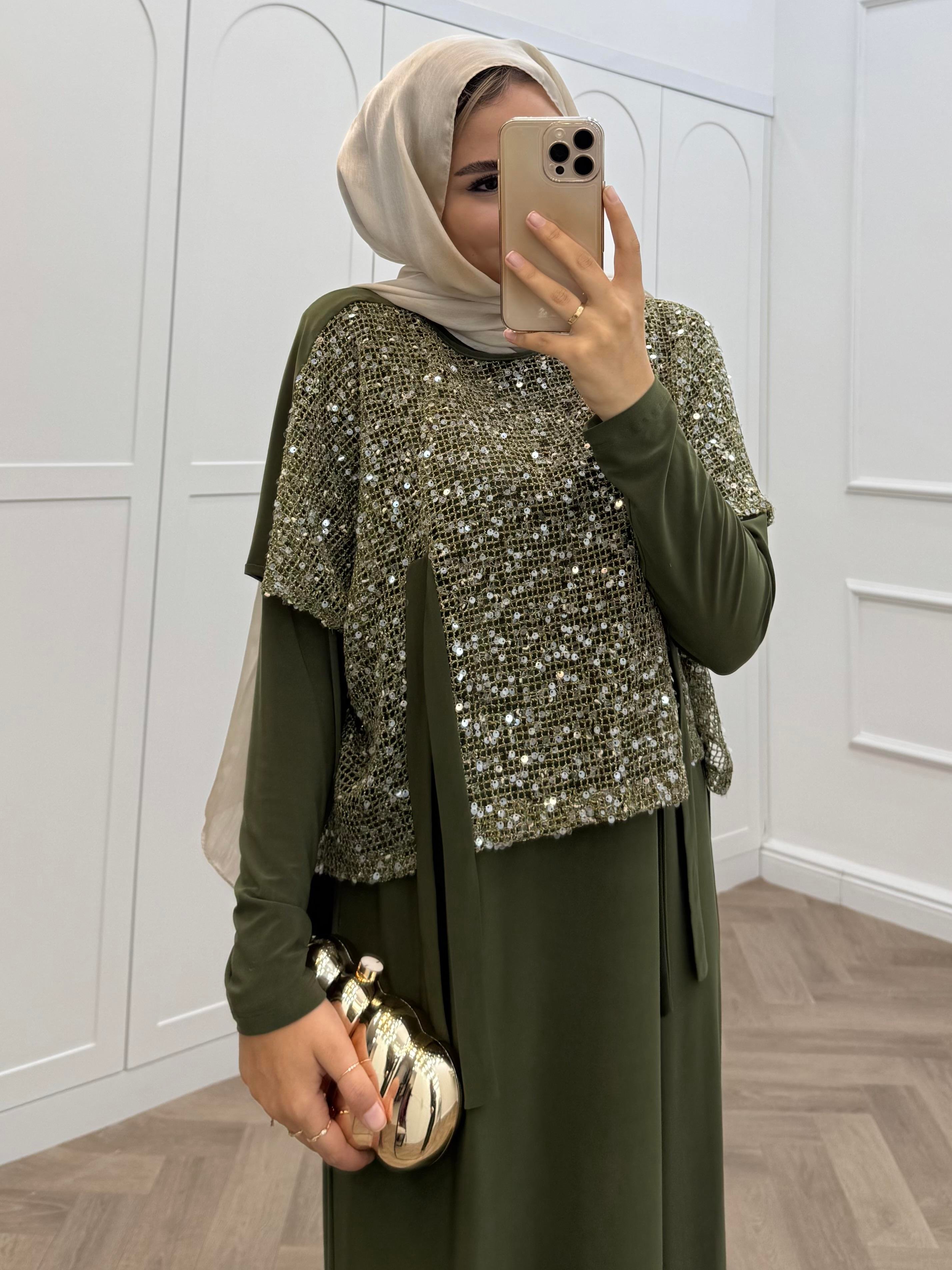 PAYETLİ İKİLİ SANDY ELBİSE HAKİ