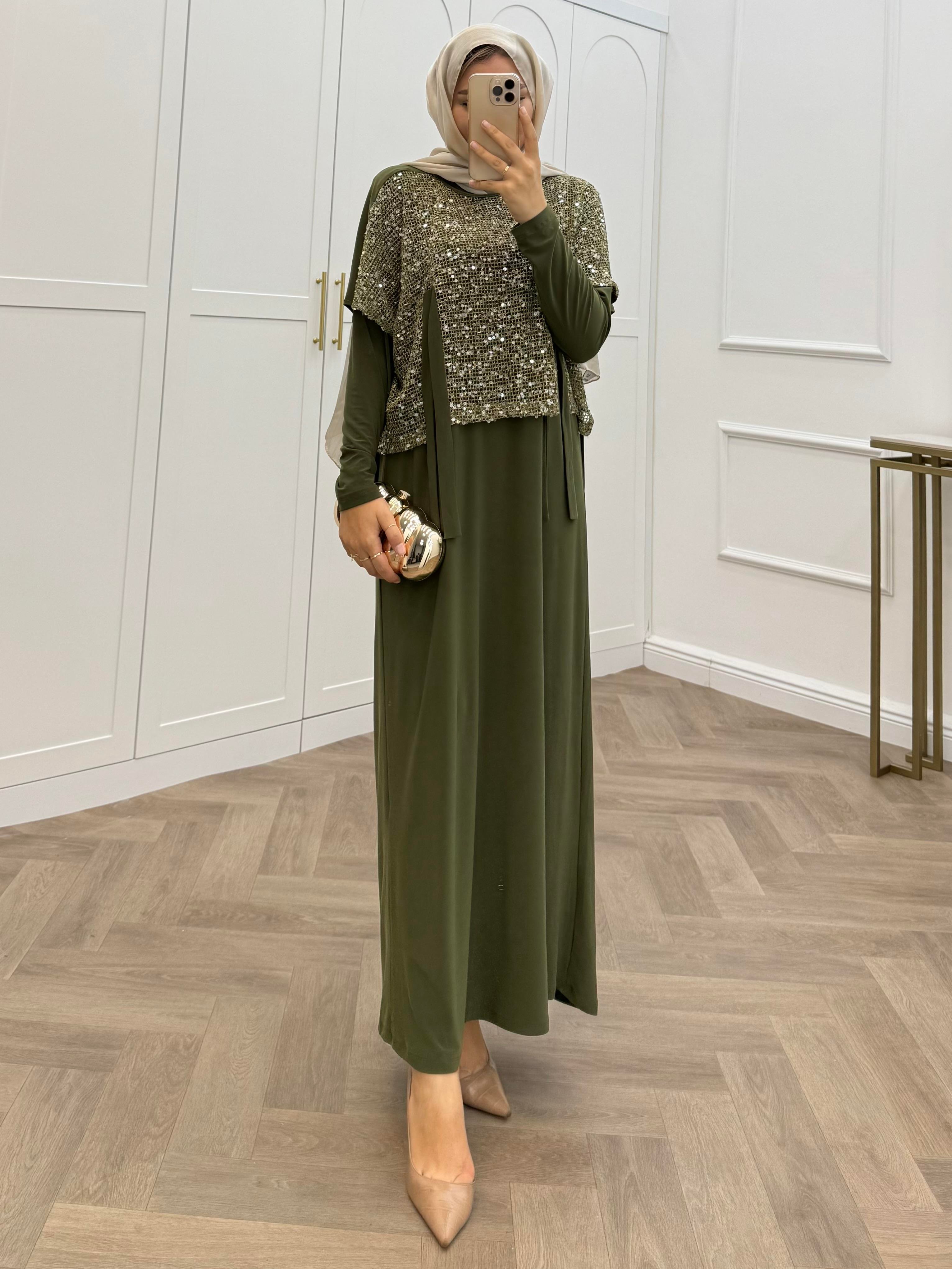 PAYETLİ İKİLİ SANDY ELBİSE HAKİ