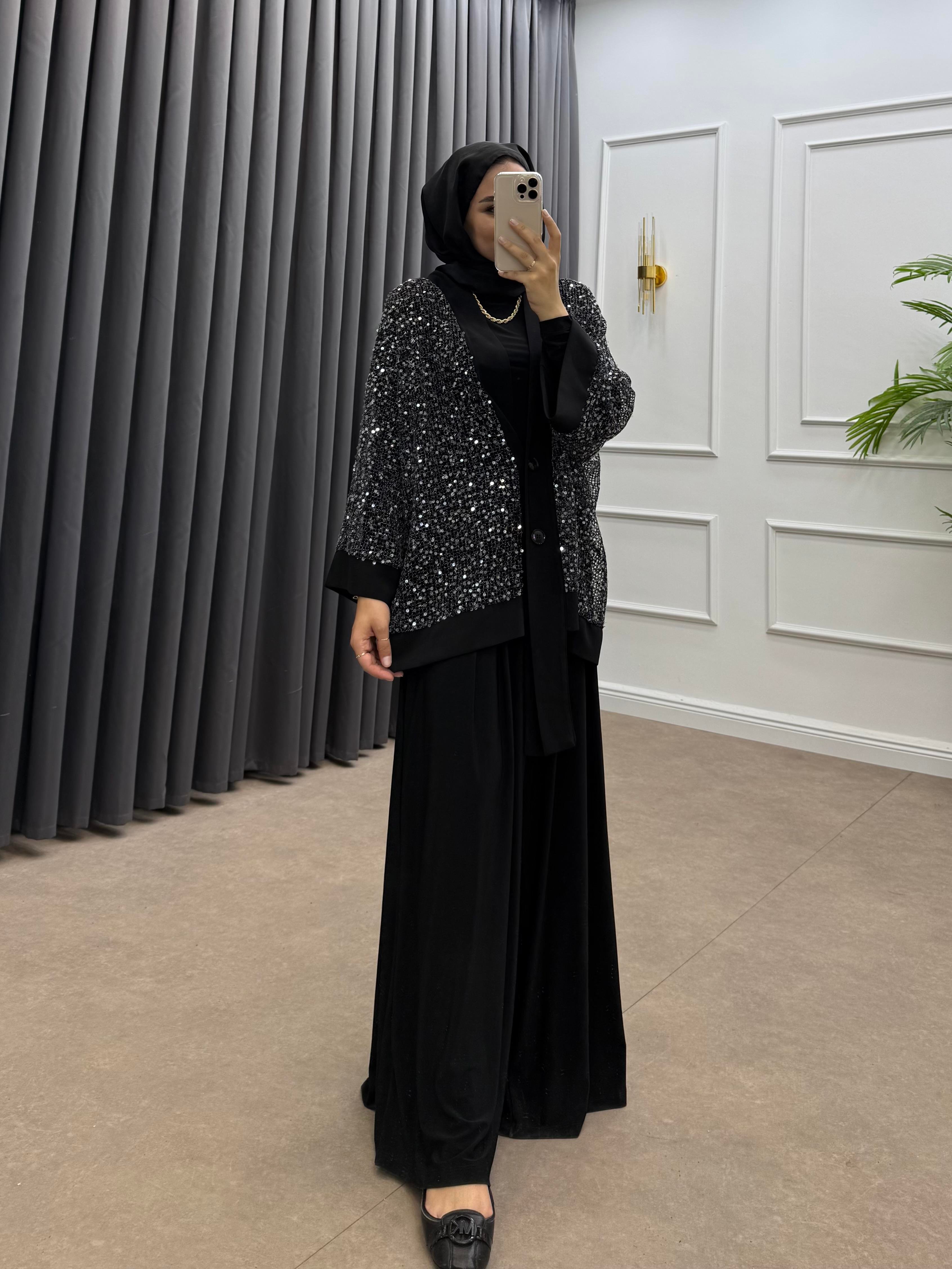 PAYETLİ ÜÇLÜ TAKIM SİYAH