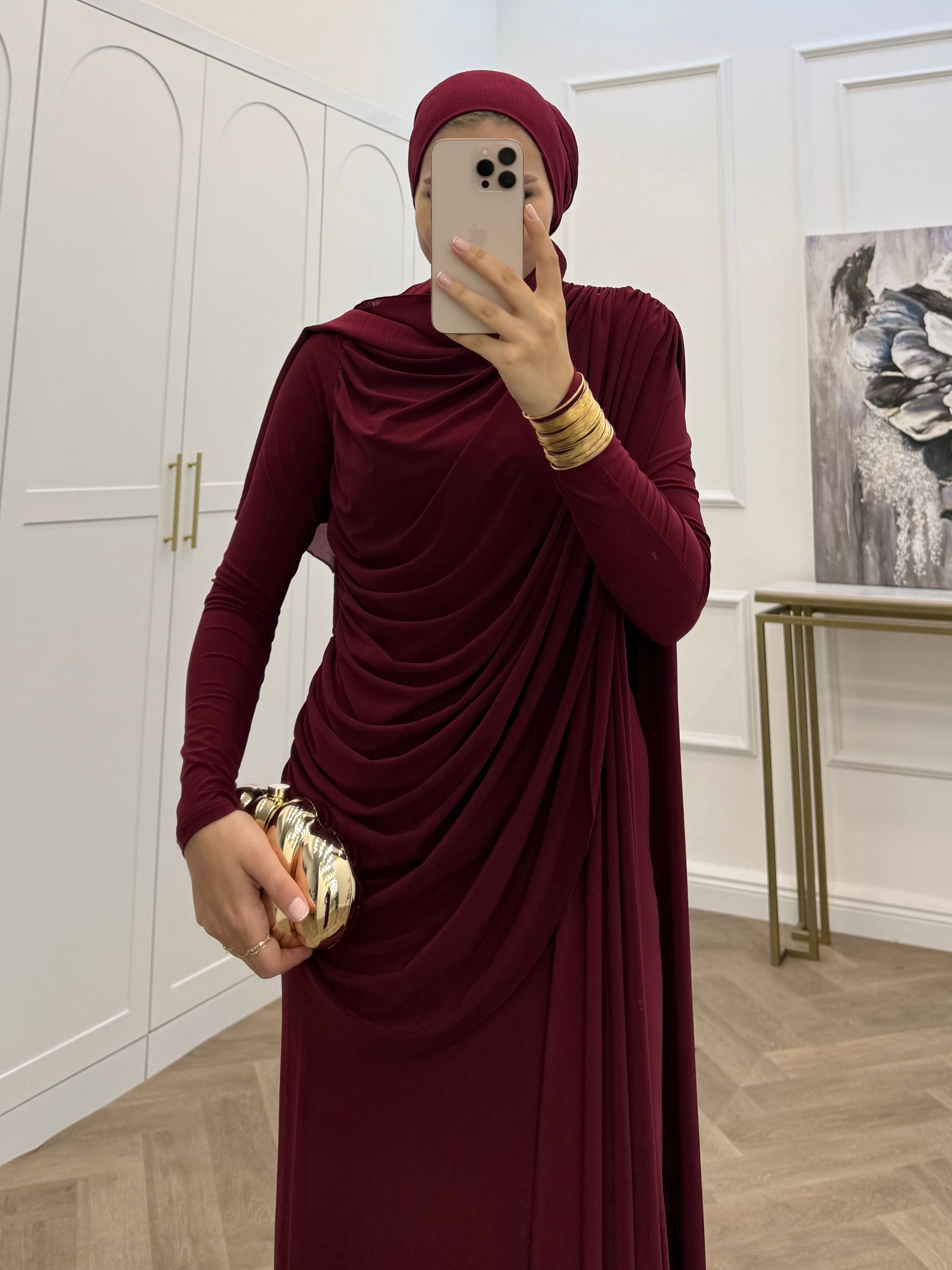 PELERİN DETAY SANDY ELBİSE BORDO