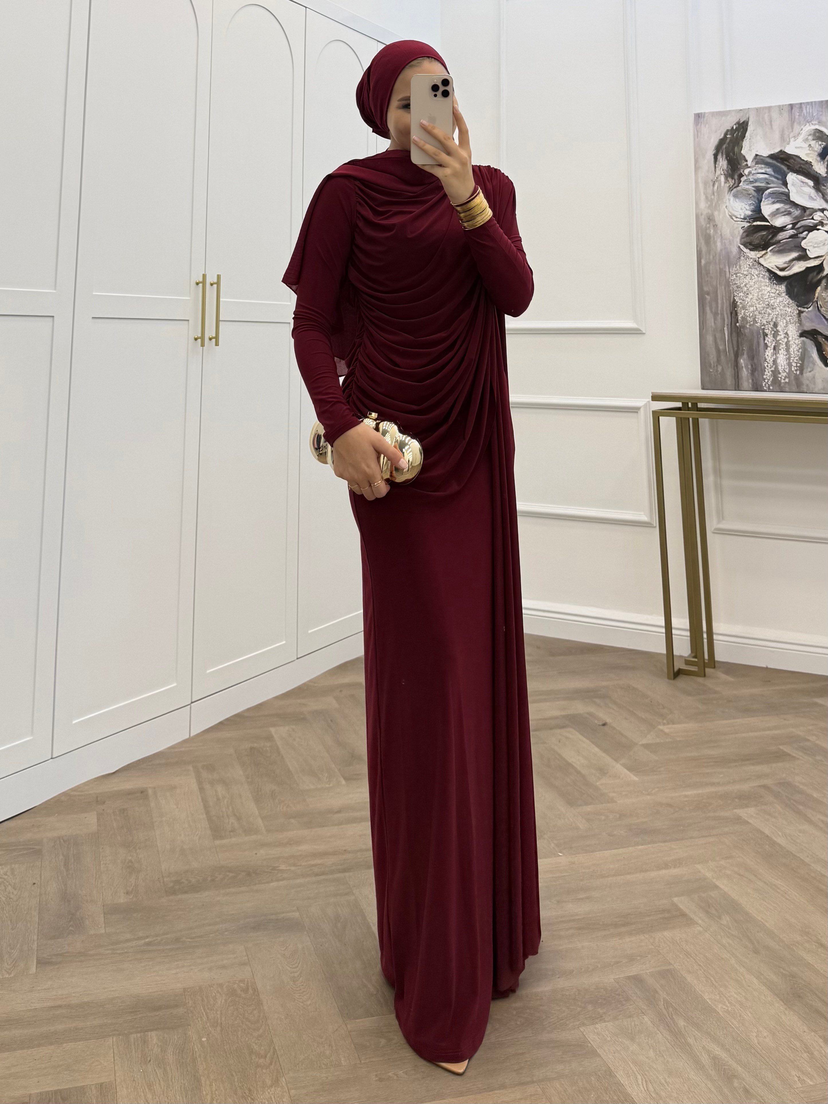 PELERİN DETAY SANDY ELBİSE BORDO