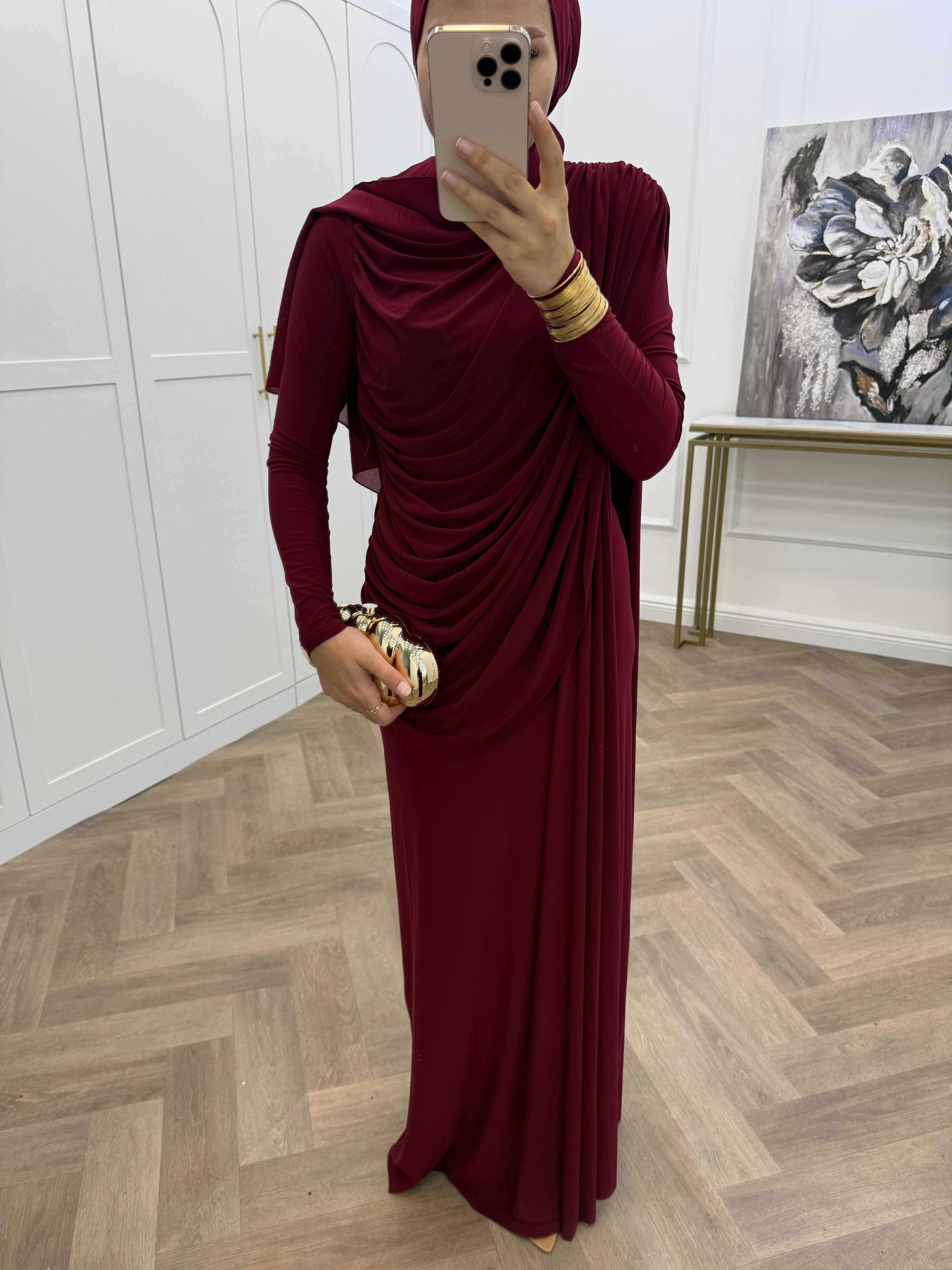 PELERİN DETAY SANDY ELBİSE BORDO