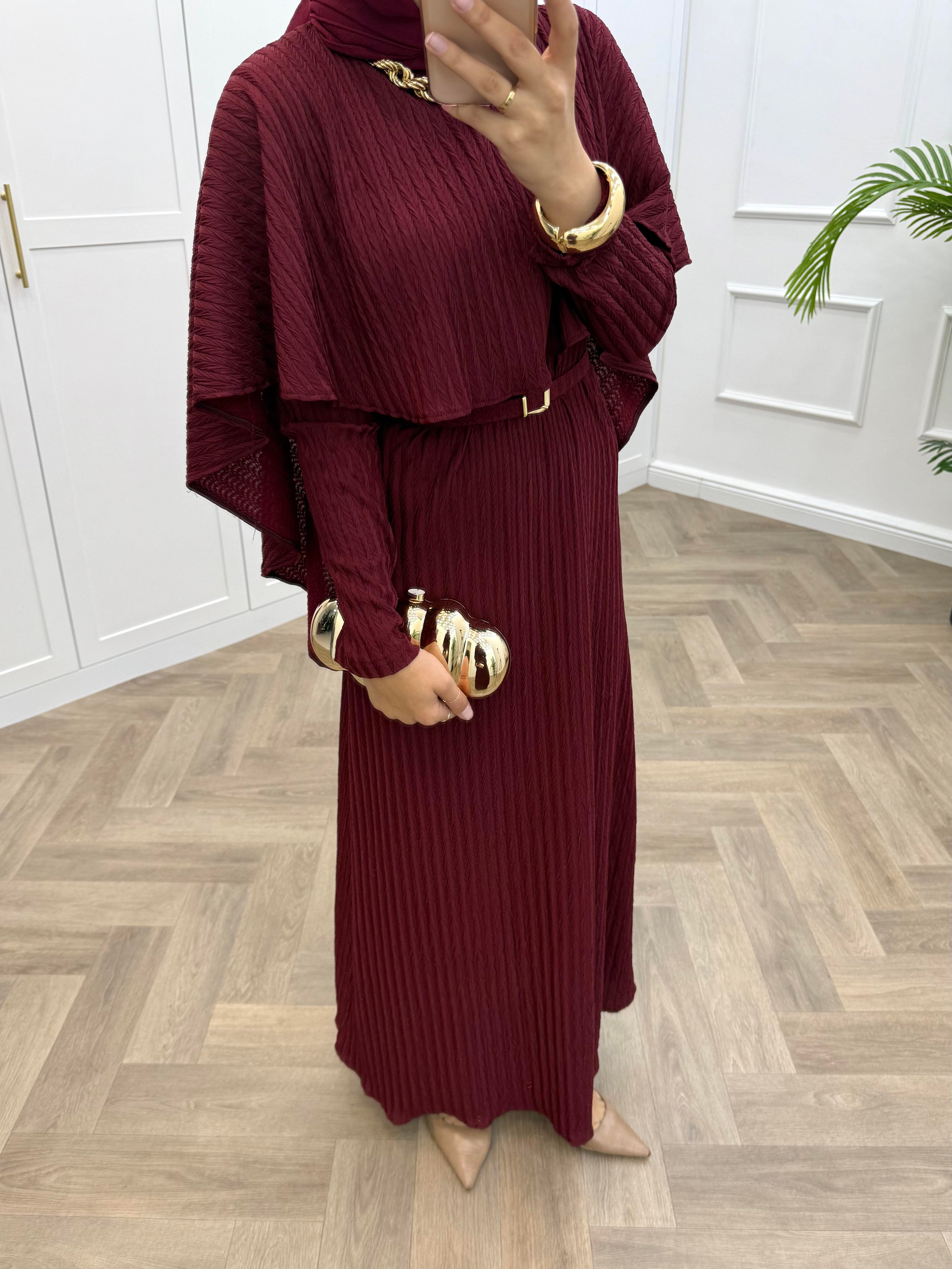 PELERİNLİ DİVA ELBİSE BORDO