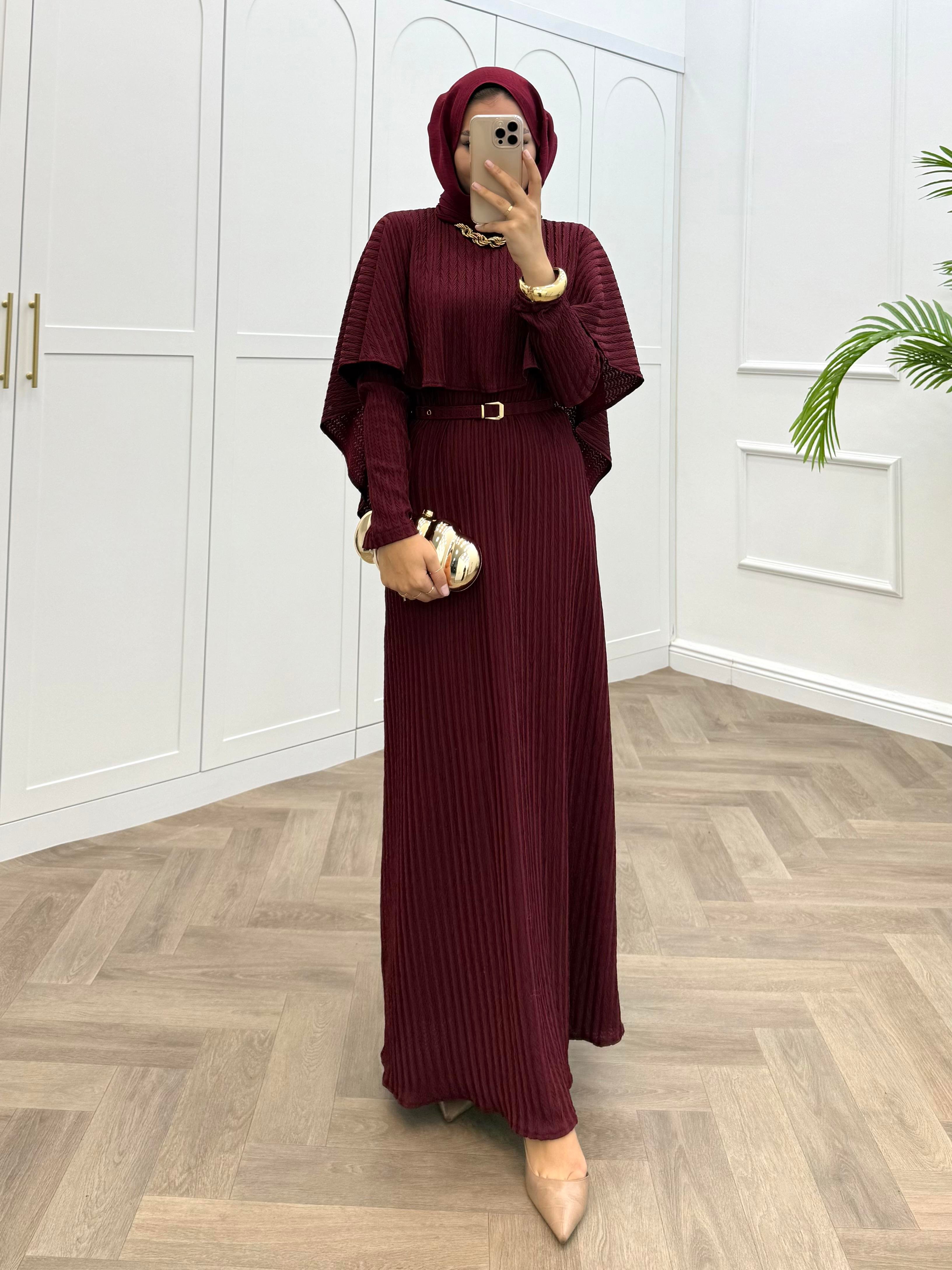 PELERİNLİ DİVA ELBİSE BORDO