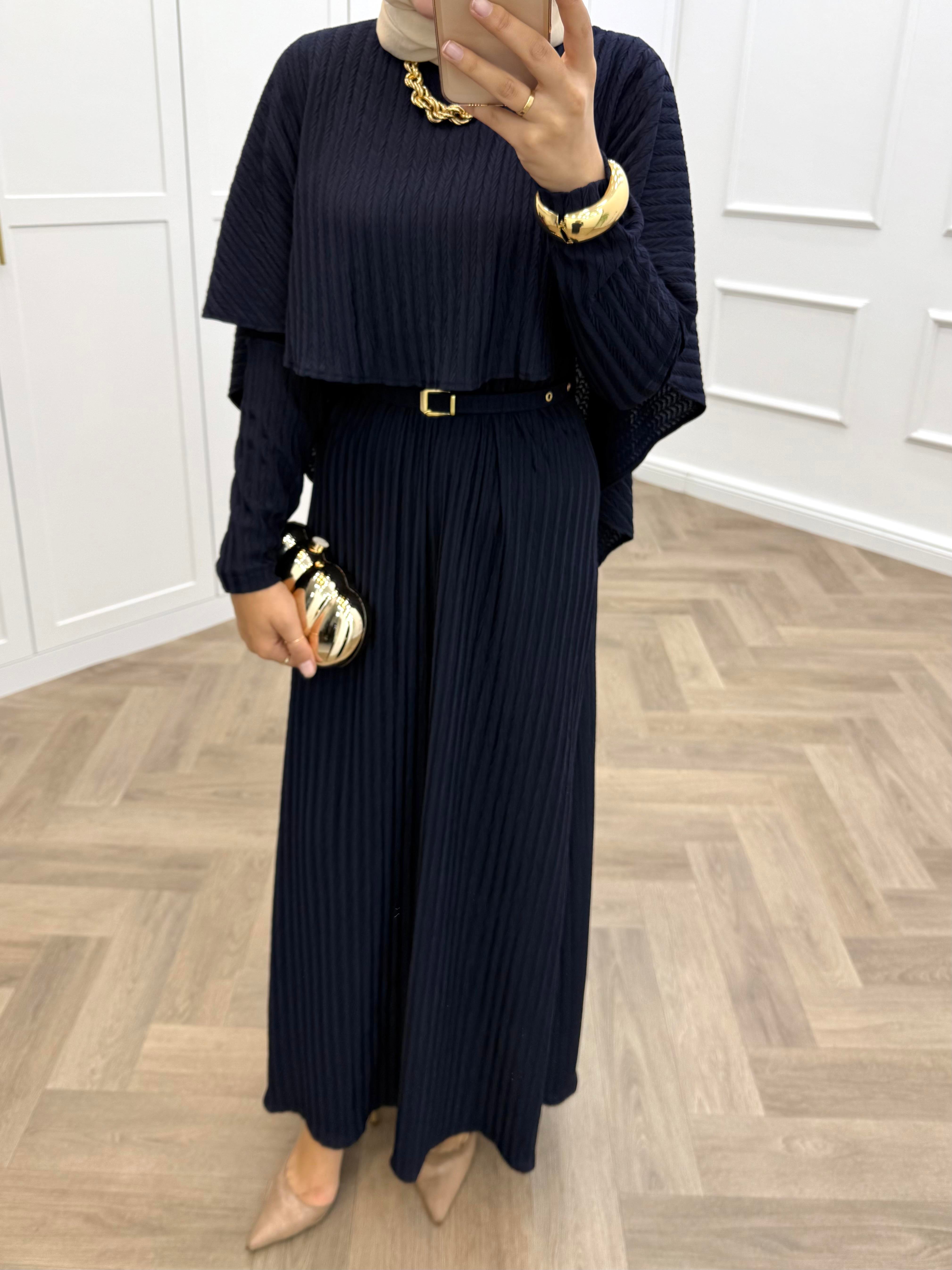 PELERİNLİ DİVA ELBİSE LACİVERT