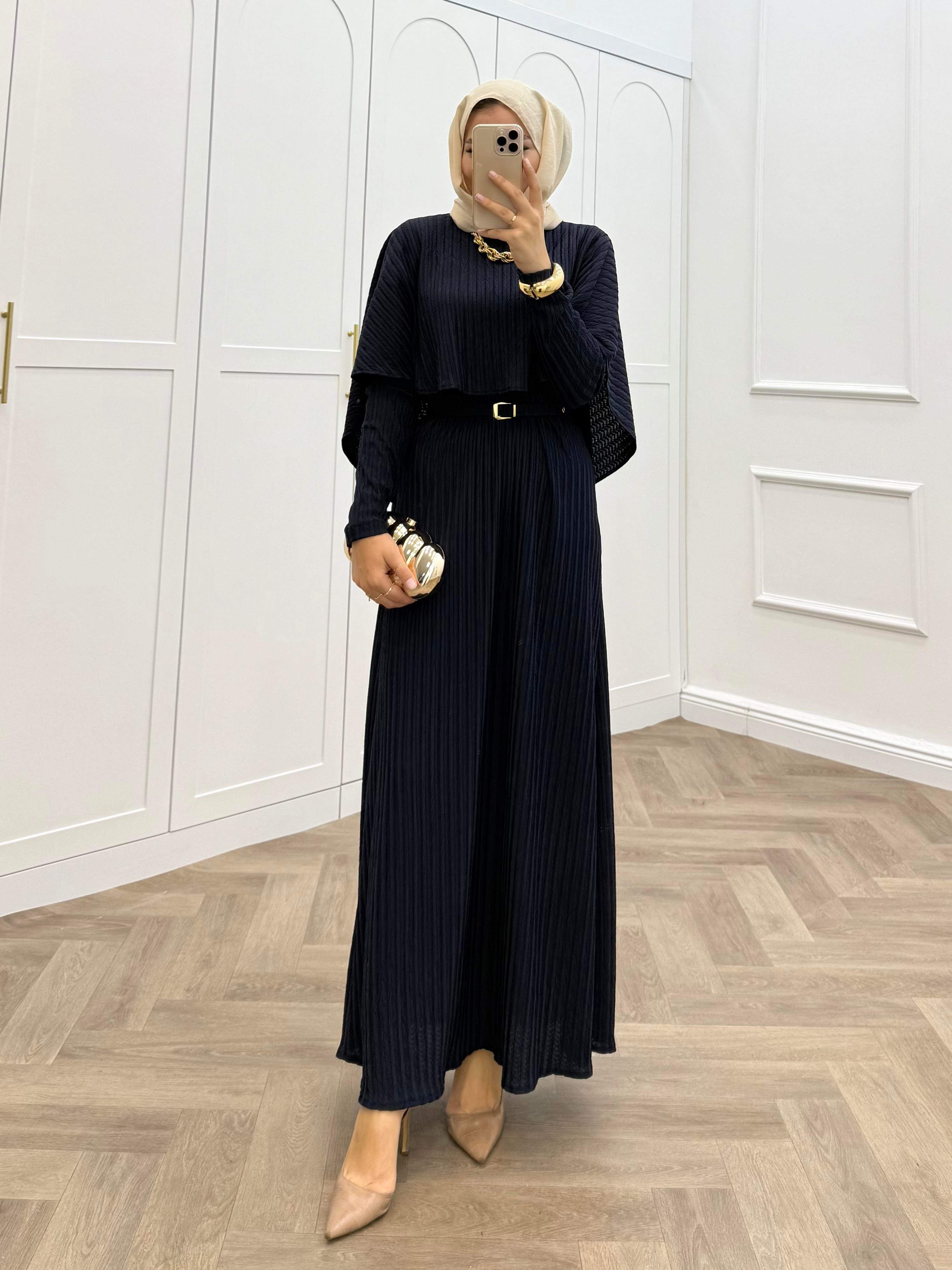 PELERİNLİ DİVA ELBİSE LACİVERT