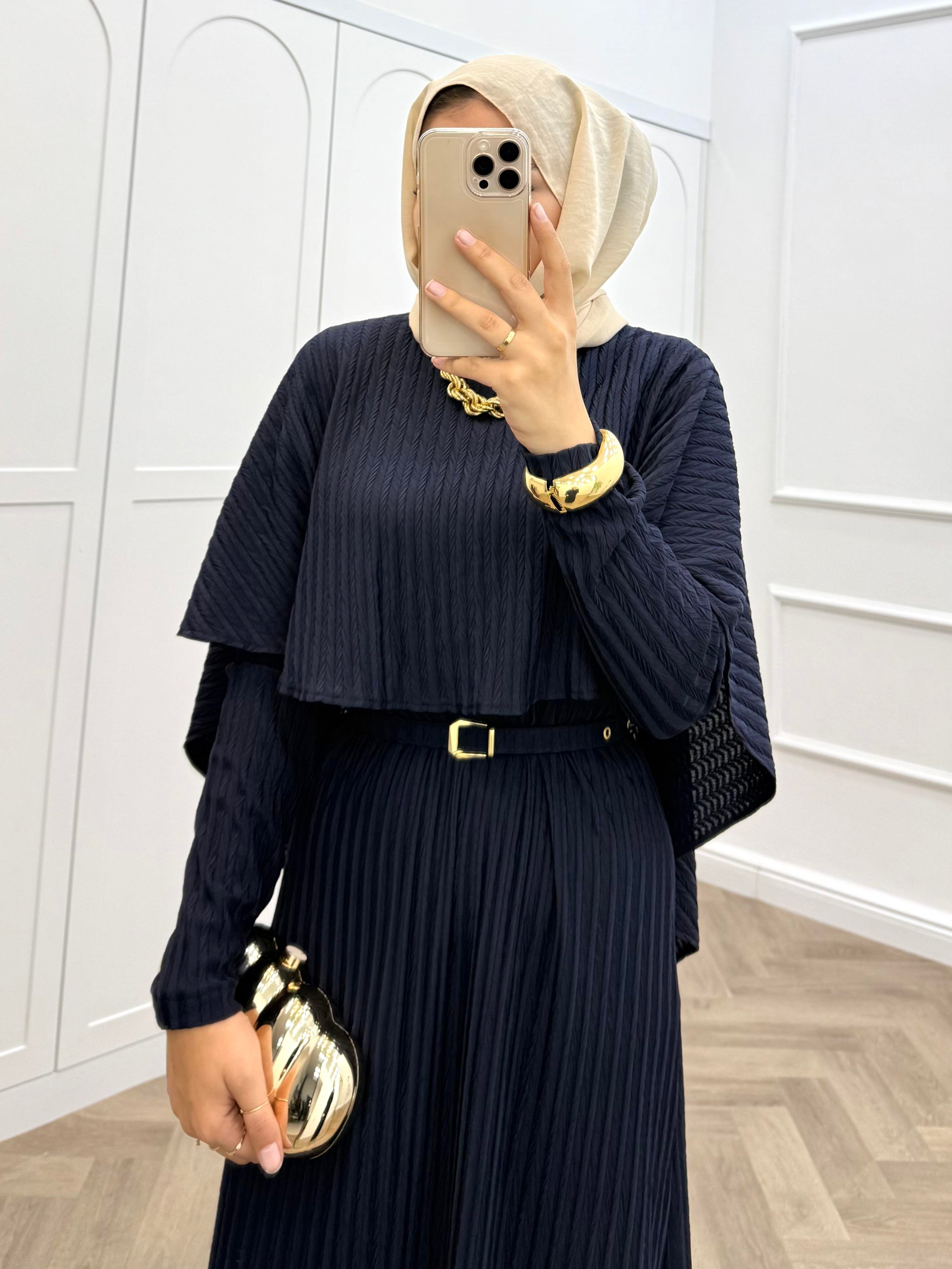 PELERİNLİ DİVA ELBİSE LACİVERT