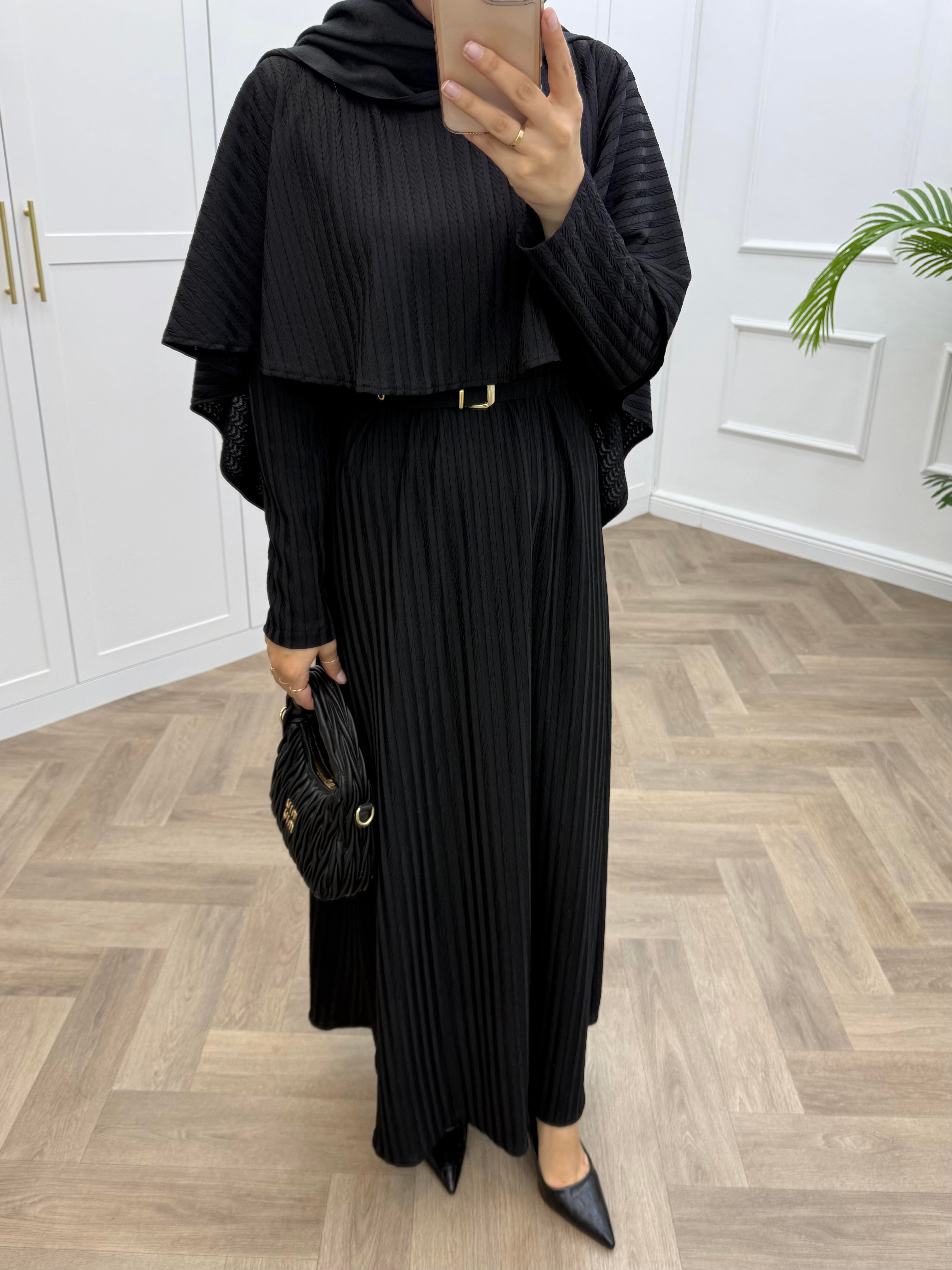 PELERİNLİ DİVA ELBİSE SİYAH